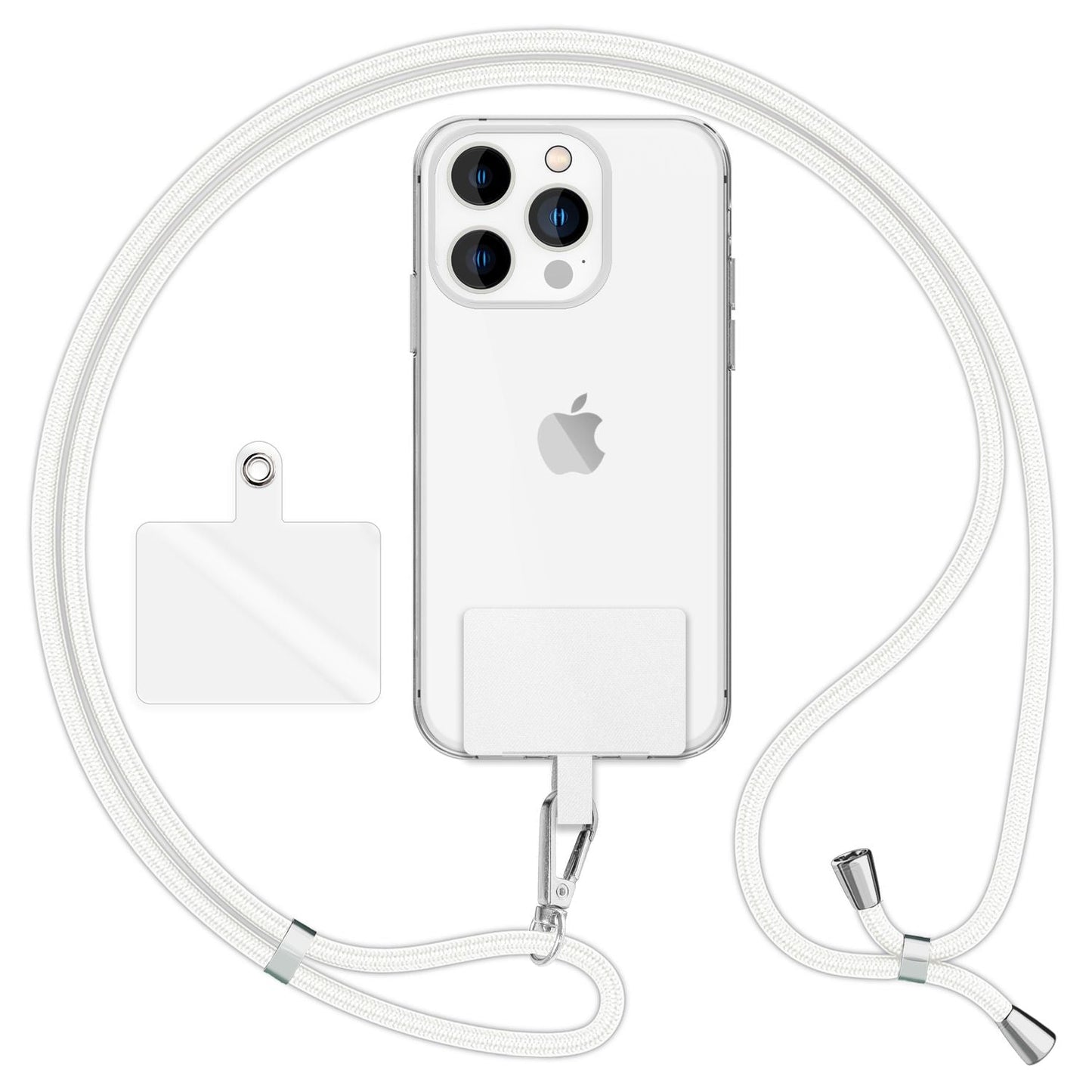 NALIA alhliða keðja með púða, ól fyrir símahulstur, karabínukrókur úr málmi (silfur), lyklakippu, axlabönd 160 cm