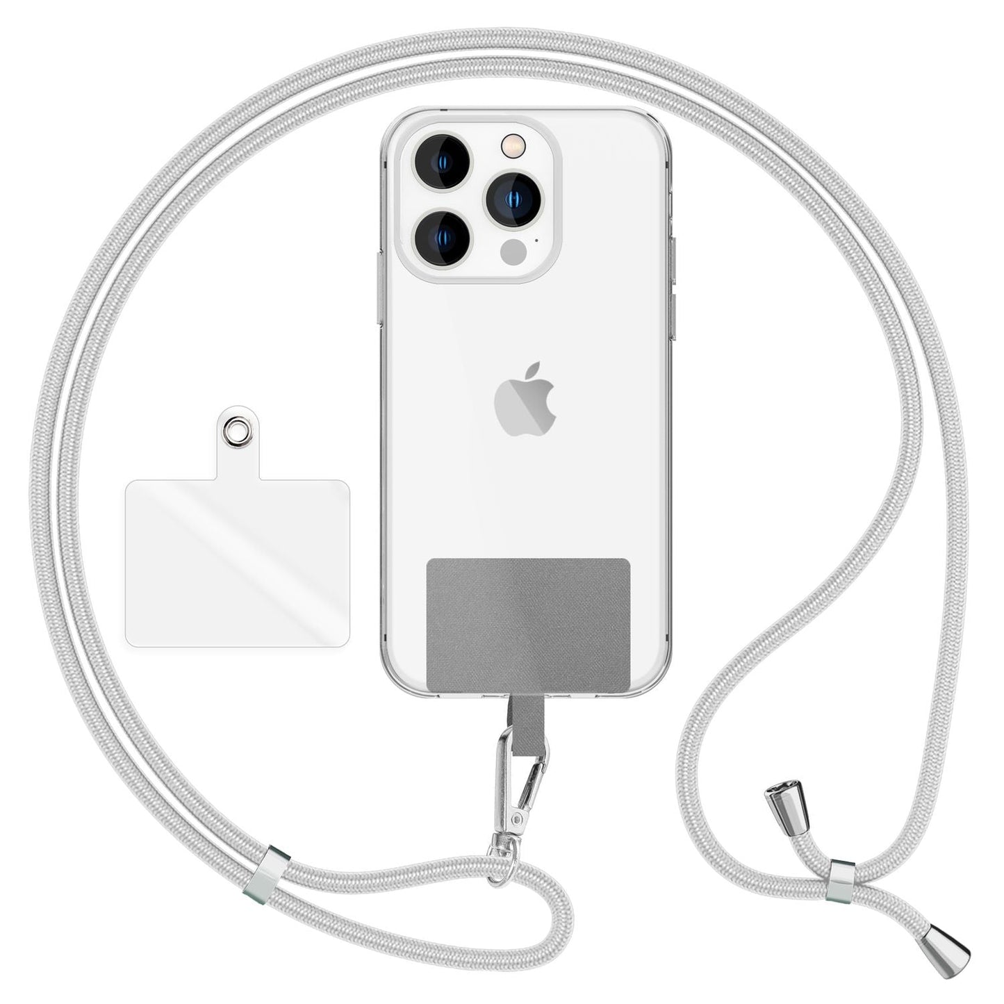 NALIA alhliða keðja með púða, ól fyrir símahulstur, karabínukrókur úr málmi (silfur), lyklakippu, axlabönd 160 cm