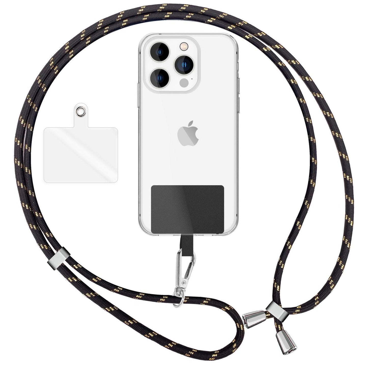 Alhliða símakeðja til að bera um hálsinn með púða og karabínukróki fyrir snjallsímahulstur