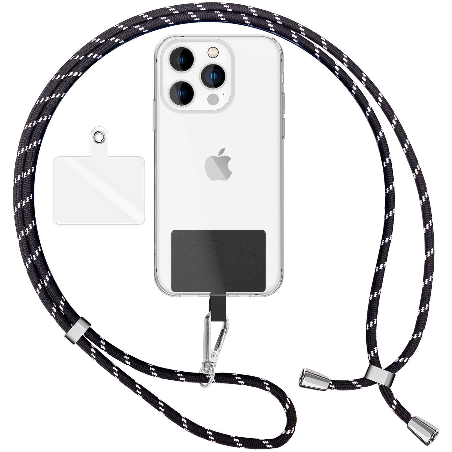 Alhliða símakeðja til að bera um hálsinn með púða og karabínukróki fyrir snjallsímahulstur