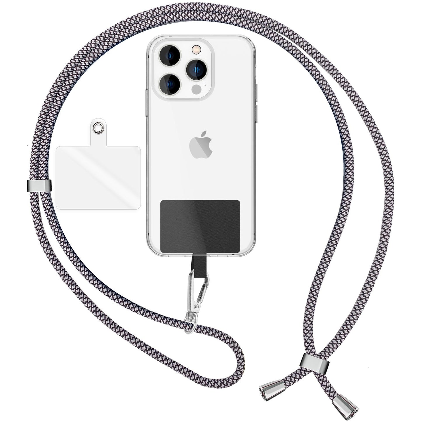 Alhliða símakeðja til að bera um hálsinn með púða og karabínukróki fyrir snjallsímahulstur