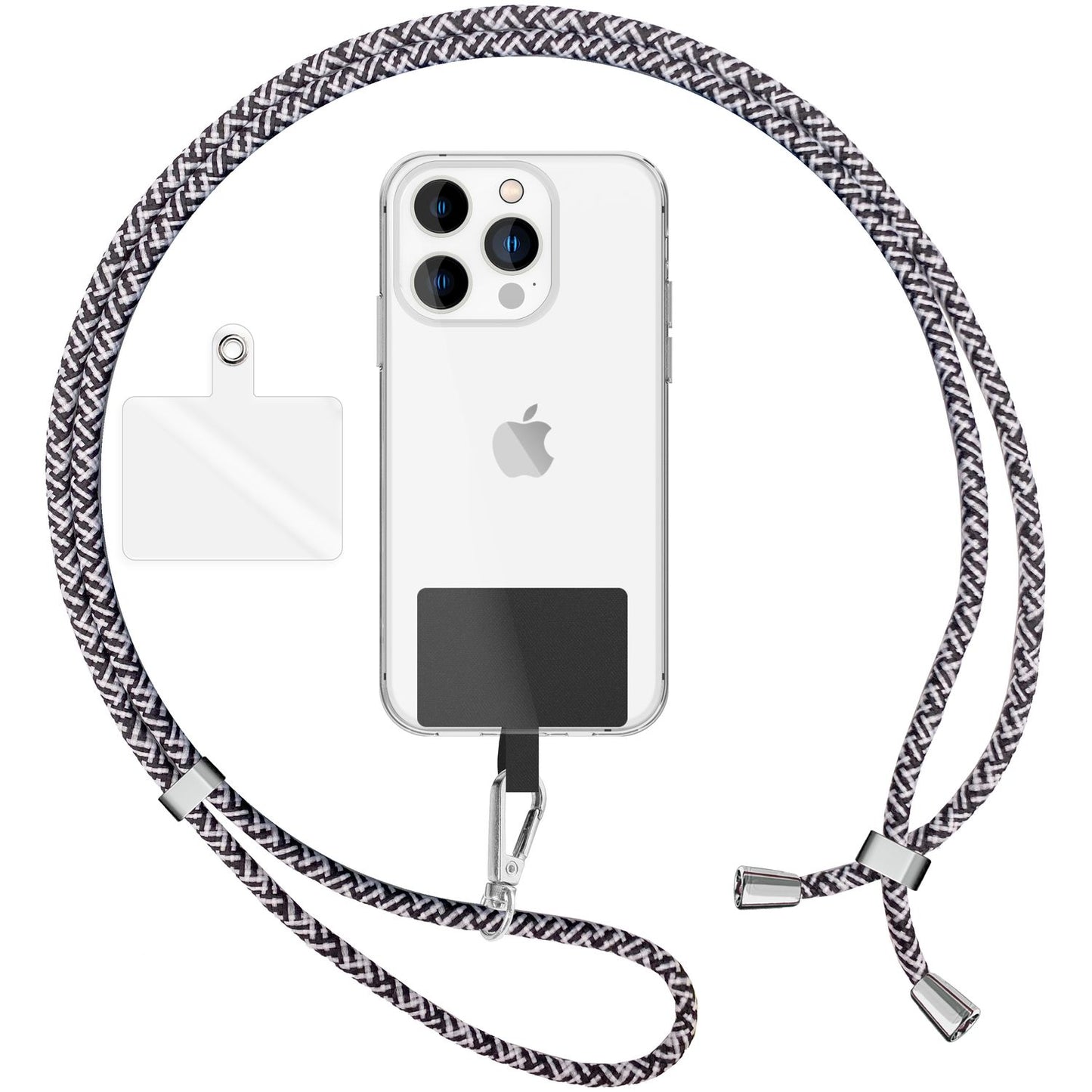 Alhliða símakeðja til að bera um hálsinn með púða og karabínukróki fyrir snjallsímahulstur