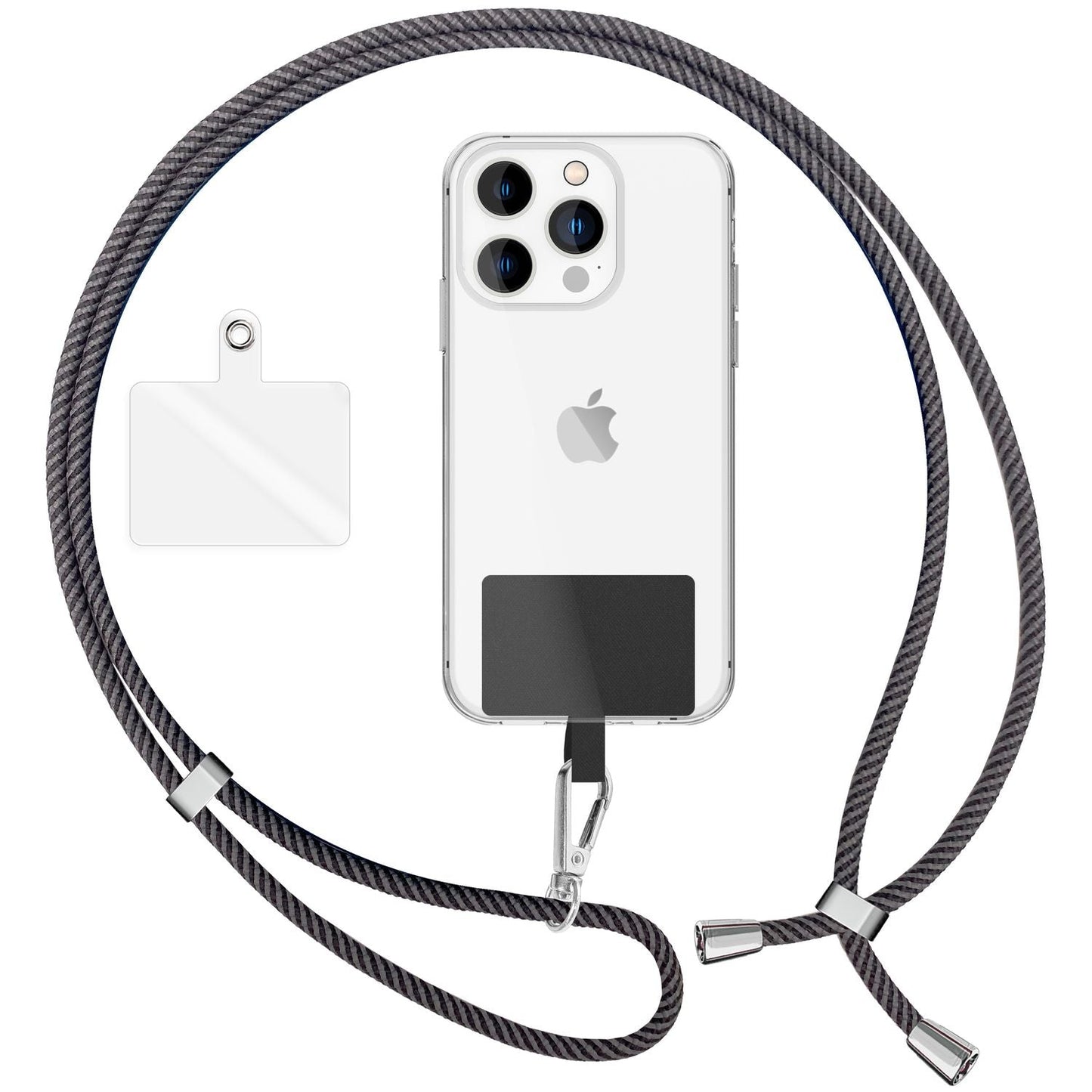 Alhliða símakeðja til að bera um hálsinn með púða og karabínukróki fyrir snjallsímahulstur