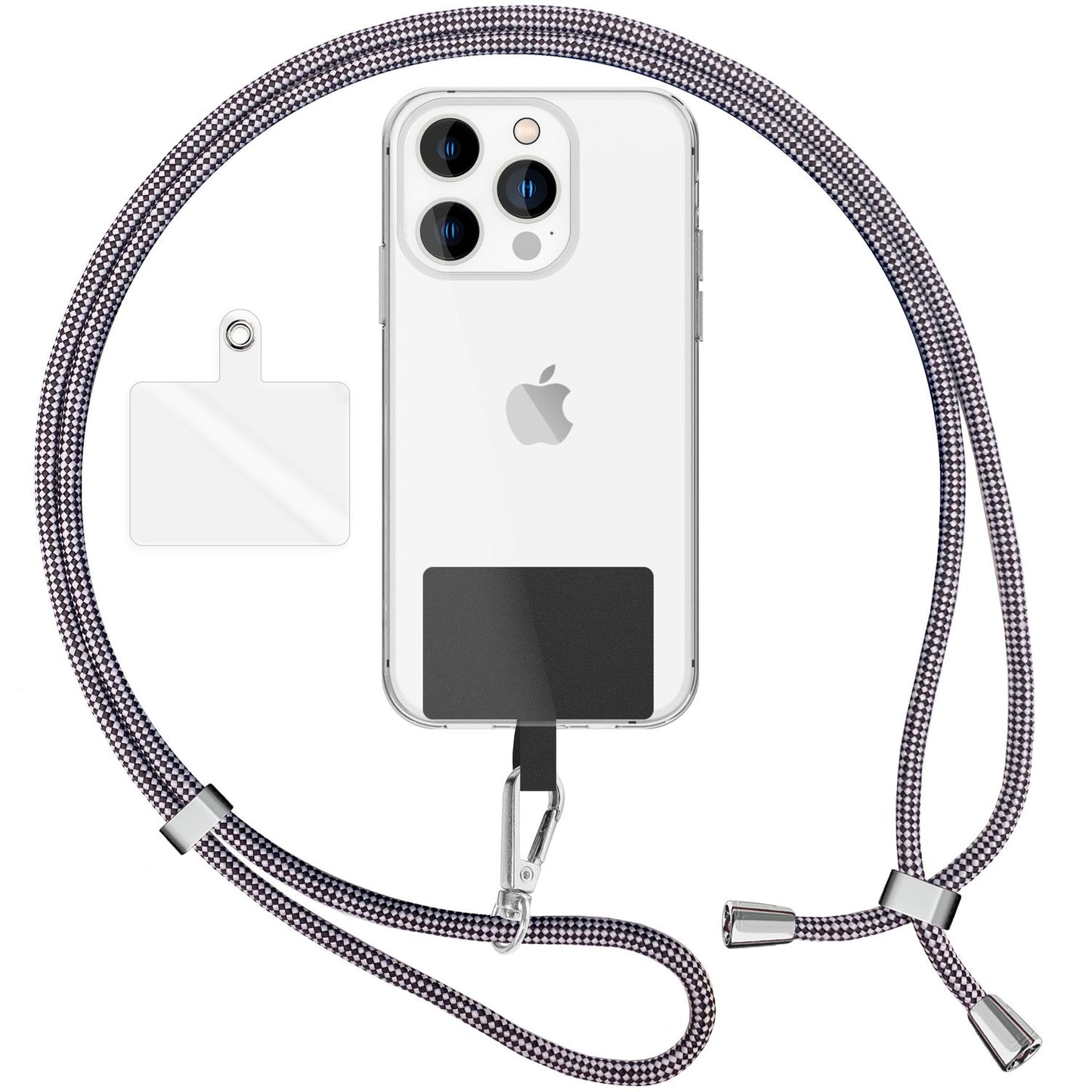 Alhliða símakeðja til að bera um hálsinn með púða og karabínukróki fyrir snjallsímahulstur