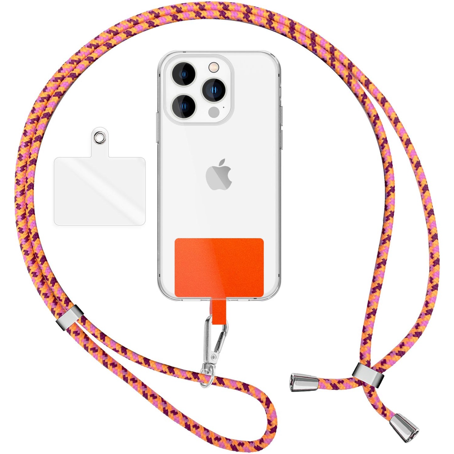 Alhliða símakeðja til að bera um hálsinn með púða og karabínukróki fyrir snjallsímahulstur