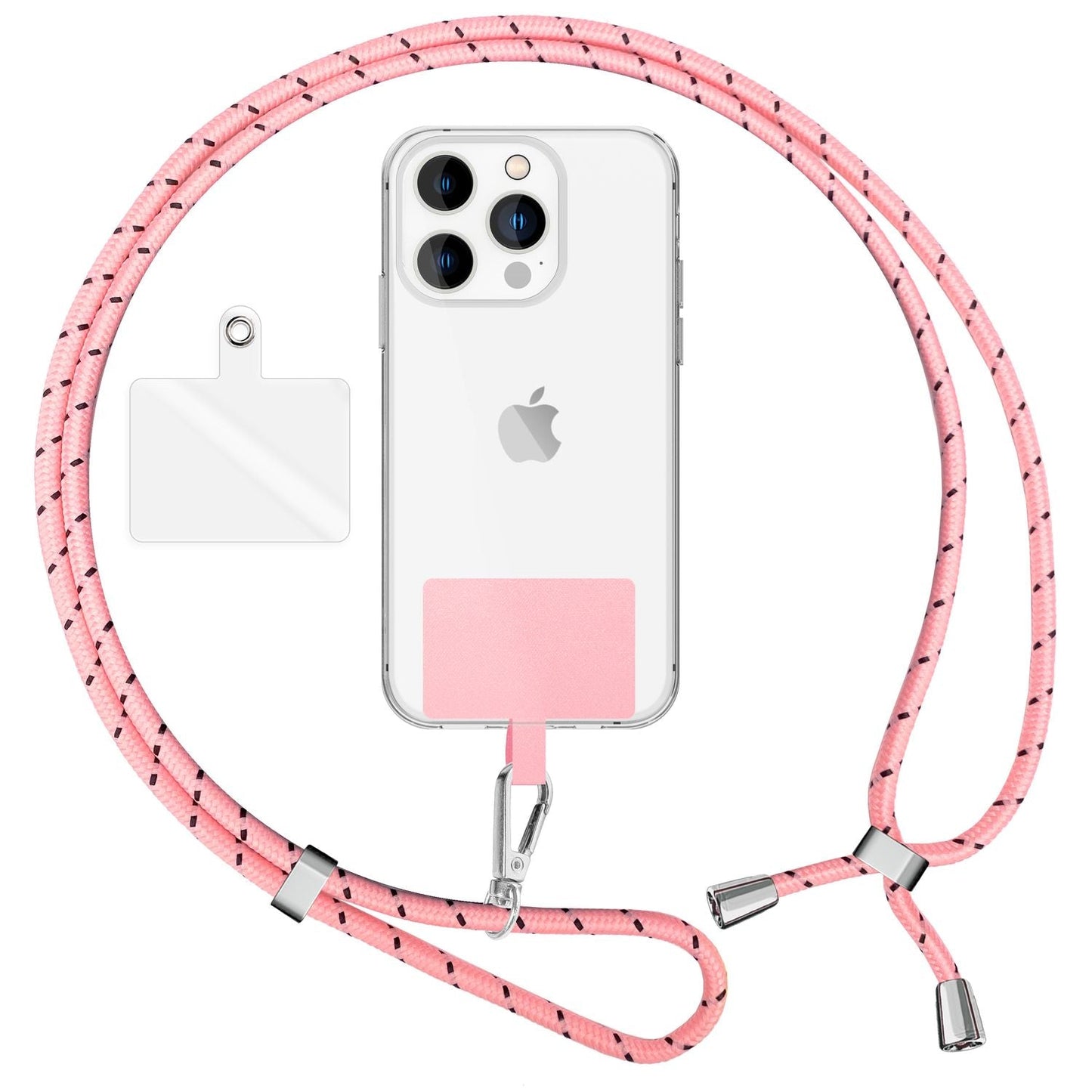 Alhliða símakeðja til að bera um hálsinn með púða og karabínukróki fyrir snjallsímahulstur