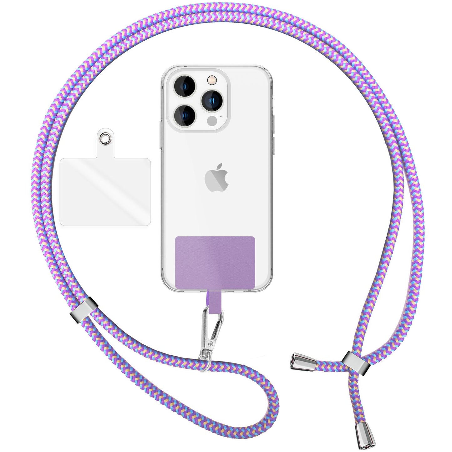 Alhliða símakeðja til að bera um hálsinn með púða og karabínukróki fyrir snjallsímahulstur