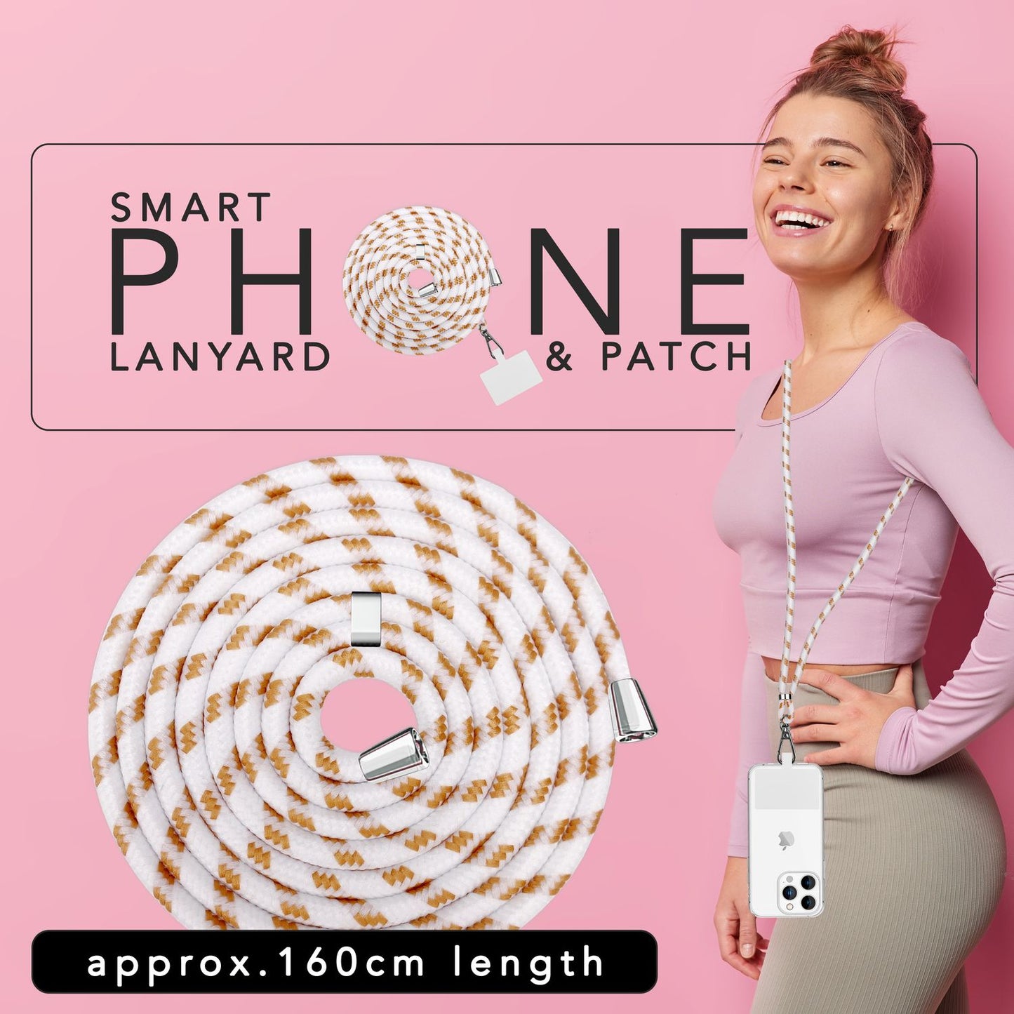 Alhliða símakeðja til að bera um hálsinn með púða og karabínukróki fyrir snjallsímahulstur