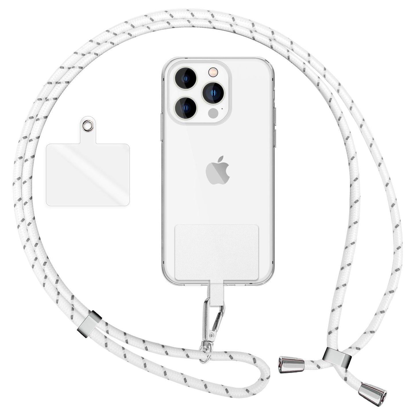 Alhliða símakeðja til að bera um hálsinn með púða og karabínukróki fyrir snjallsímahulstur