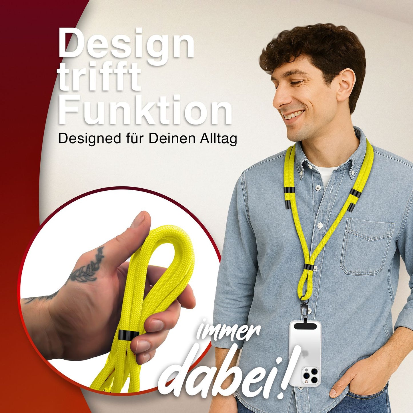 NALIA HoldMe alhliða símahálsmen fyrir snjallsíma og símahulstur, stillanleg og aftakanleg nylonreipi, axlaról, símaól, snúra með karabínuknúru og 2 merkimiðar