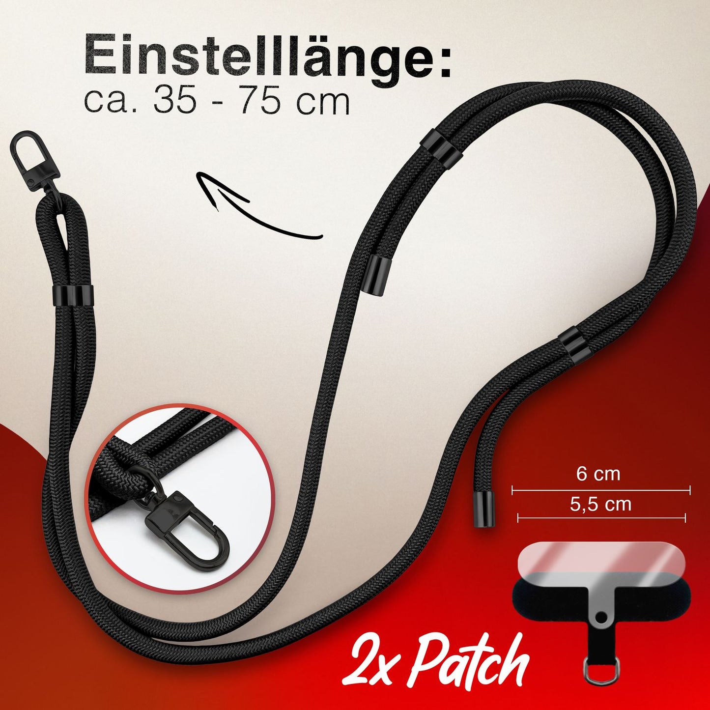 NALIA HoldMe alhliða símahálsmen fyrir snjallsíma og símahulstur, stillanleg og aftakanleg nylonreipi, axlaról, símaól, snúra með karabínuknúru og 2 merkimiðar