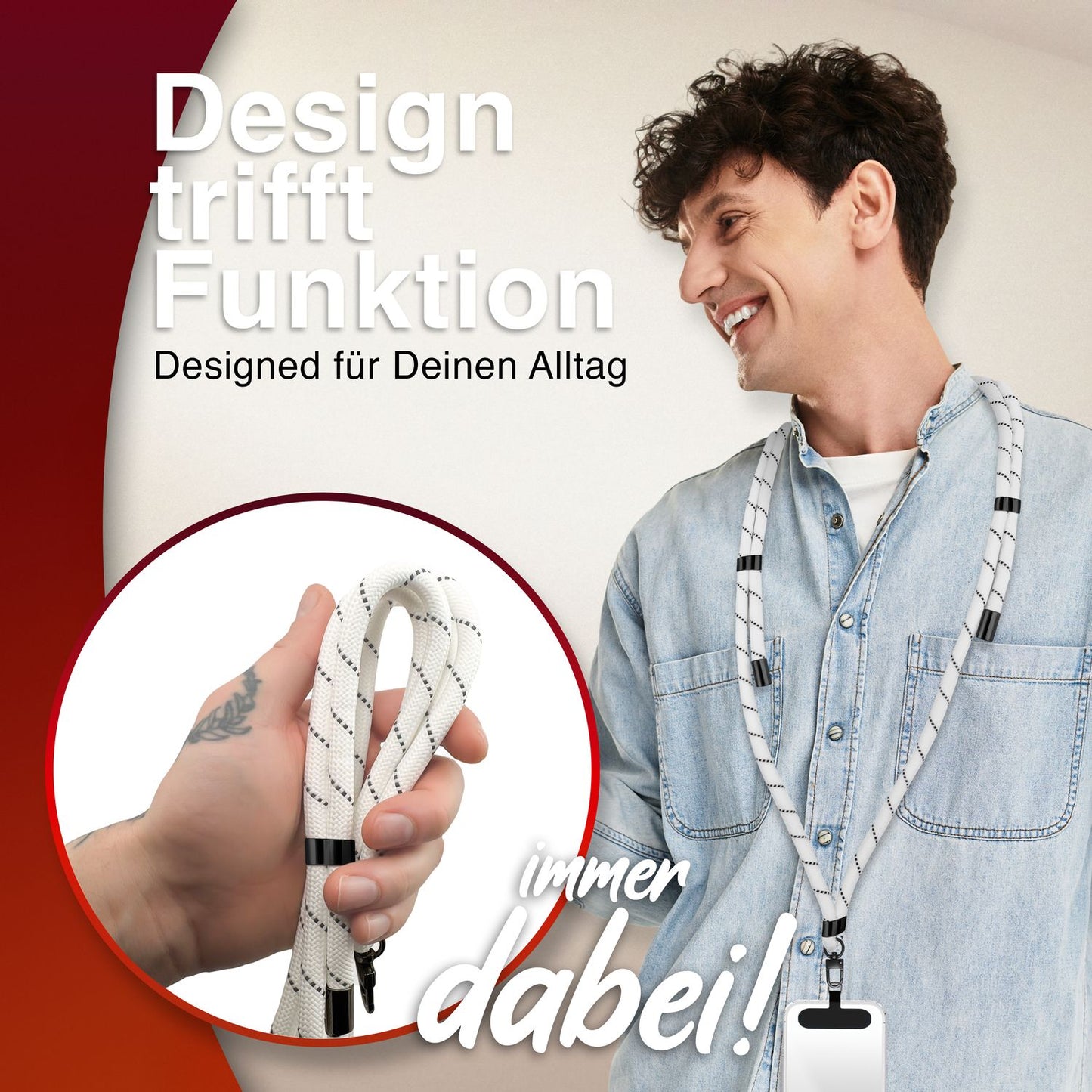 NALIA HoldMe alhliða símahálsmen fyrir snjallsíma og símahulstur, stillanleg og aftakanleg nylonreipi, axlaról, símaól, snúra með karabínuknúru og 2 merkimiðar