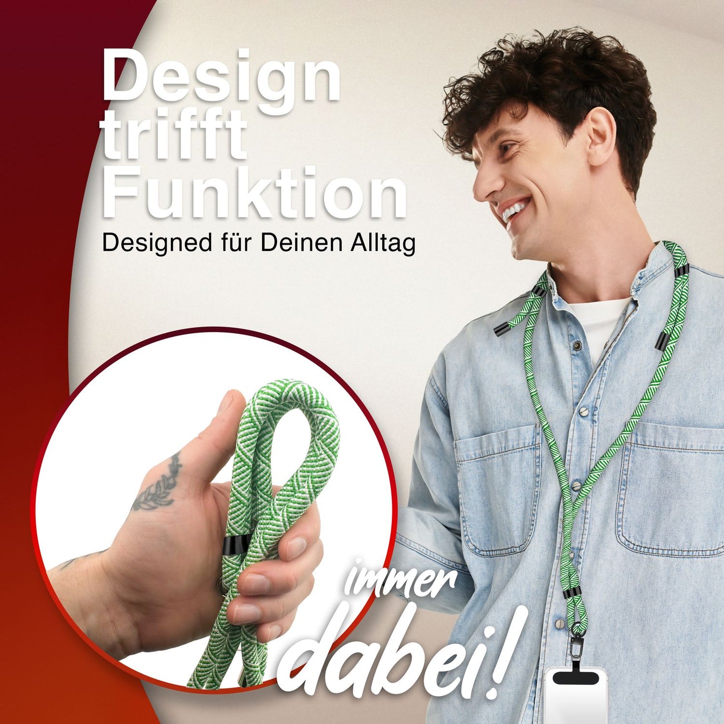 NALIA HoldMe alhliða símahálsmen fyrir snjallsíma og símahulstur, stillanleg og aftakanleg nylonreipi, axlaról, símaól, snúra með karabínuknúru og 2 merkimiðar