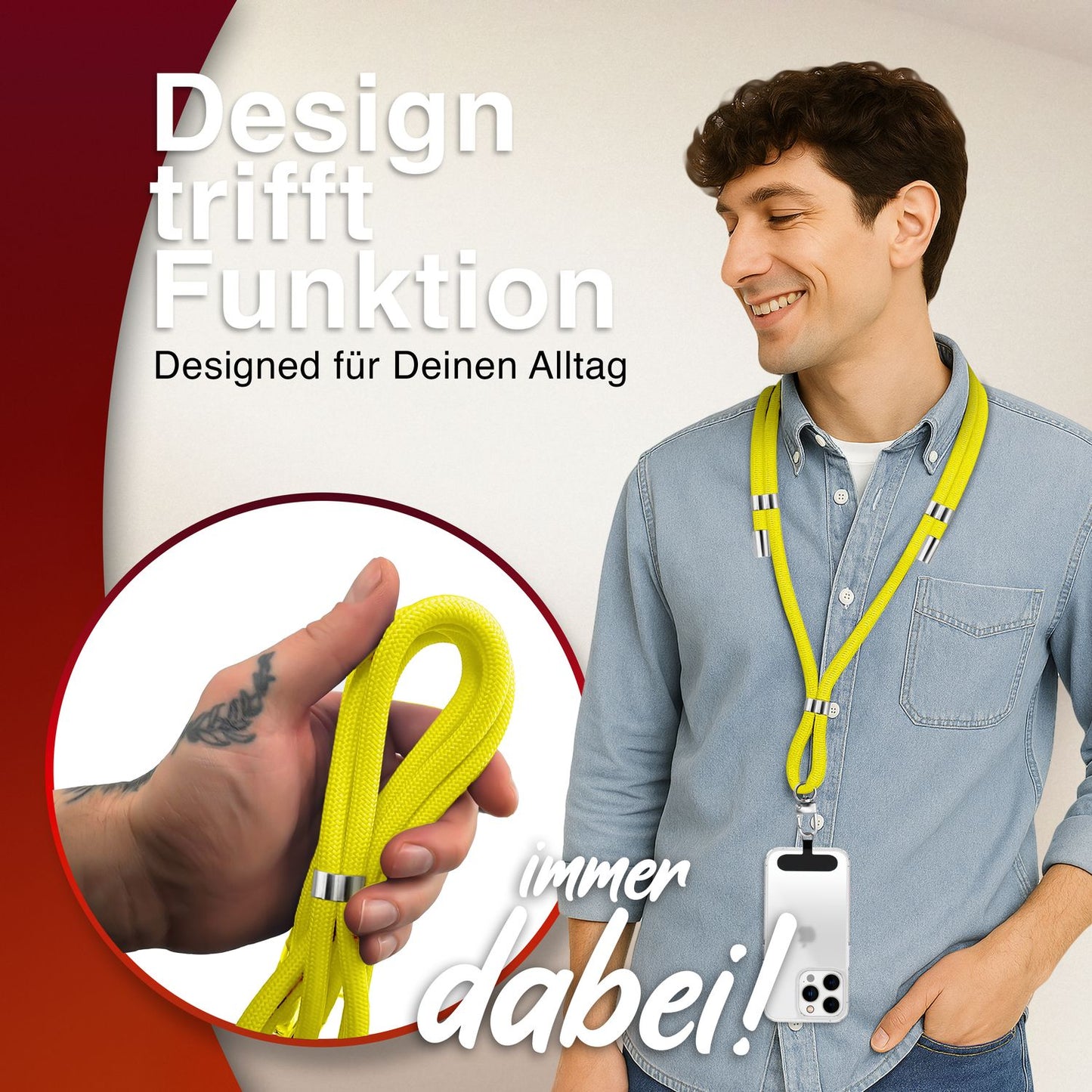 NALIA HoldMe alhliða símahálsmen fyrir snjallsíma og símahulstur, stillanleg og aftakanleg nylonreipi, axlaról, símaól, snúra með karabínuknúru og 2 merkimiðar