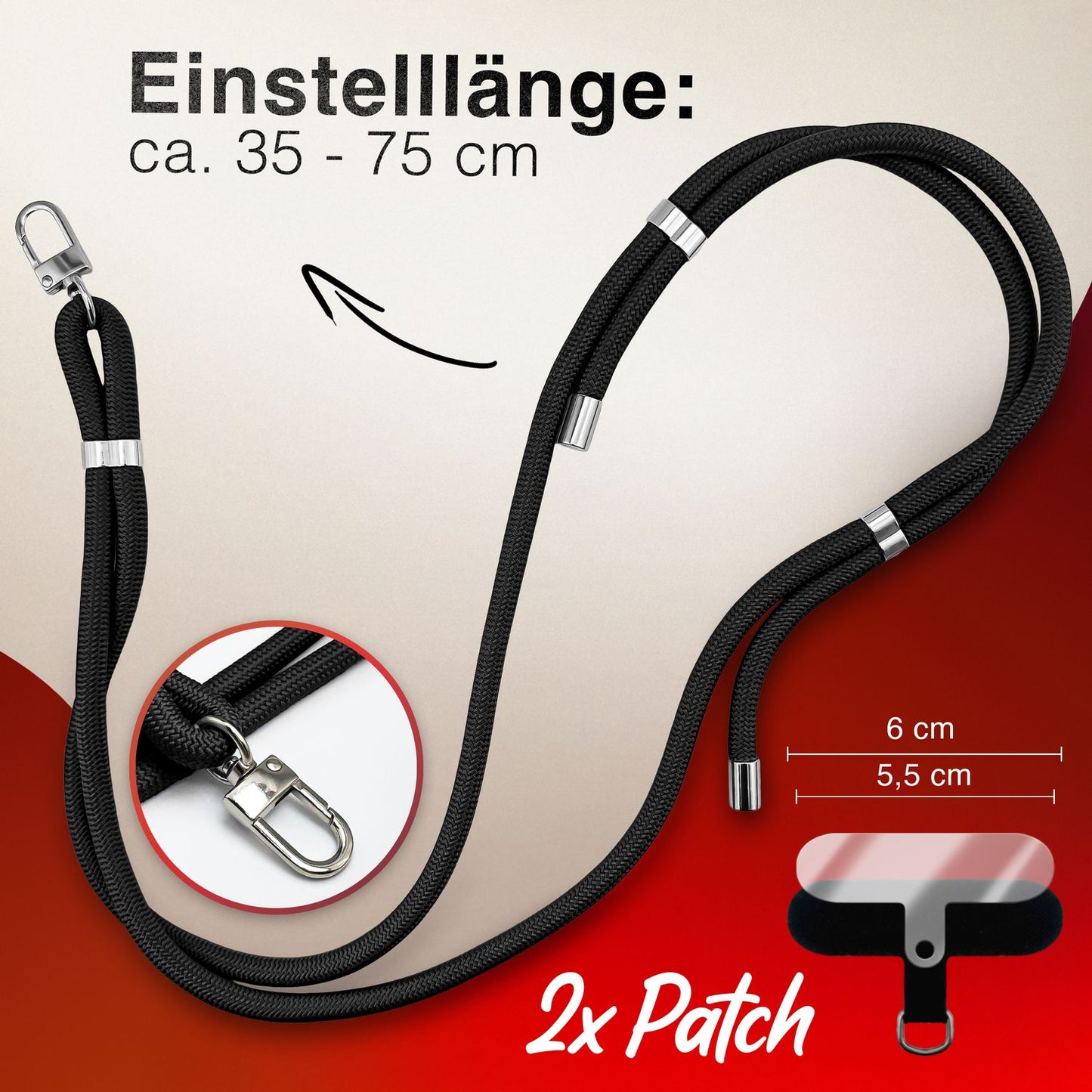 NALIA HoldMe alhliða símahálsmen fyrir snjallsíma og símahulstur, stillanleg og aftakanleg nylonreipi, axlaról, símaól, snúra með karabínuknúru og 2 merkimiðar