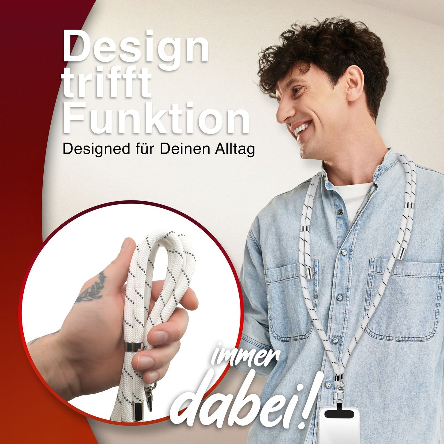 NALIA HoldMe alhliða símahálsmen fyrir snjallsíma og símahulstur, stillanleg og aftakanleg nylonreipi, axlaról, símaól, snúra með karabínuknúru og 2 merkimiðar