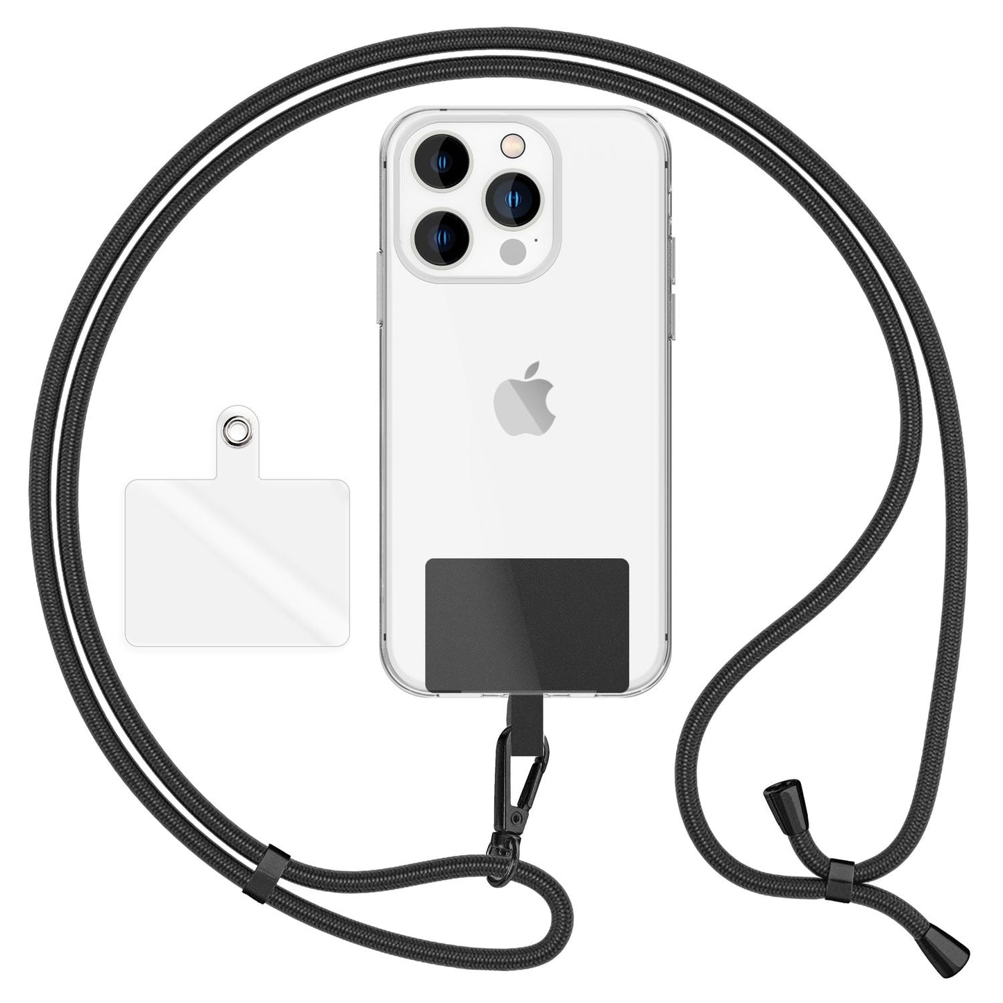 NALIA alhliða keðja með púða, ól fyrir símahulstur, karabínukrókur úr málmi (mattsvartur), lyklakippu, axlaról 160 cm