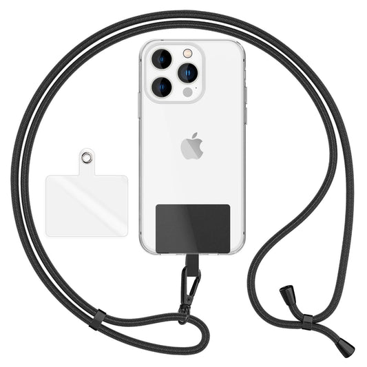 NALIA alhliða keðja með púða, ól fyrir símahulstur, karabínukrókur úr málmi (mattsvartur), lyklakippu, axlaról 160 cm