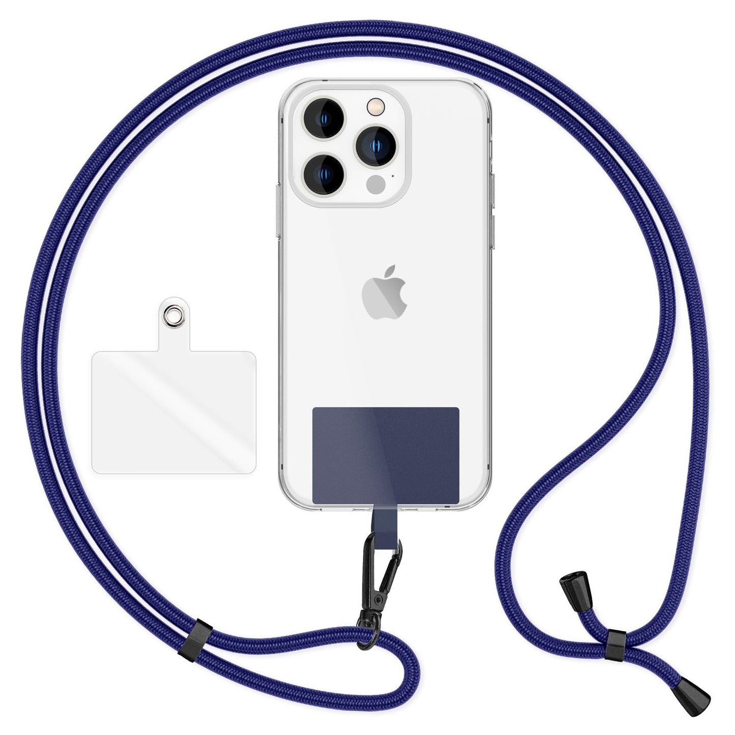 NALIA alhliða keðja með púða, ól fyrir símahulstur, karabínukrókur úr málmi (mattsvartur), lyklakippu, axlaról 160 cm