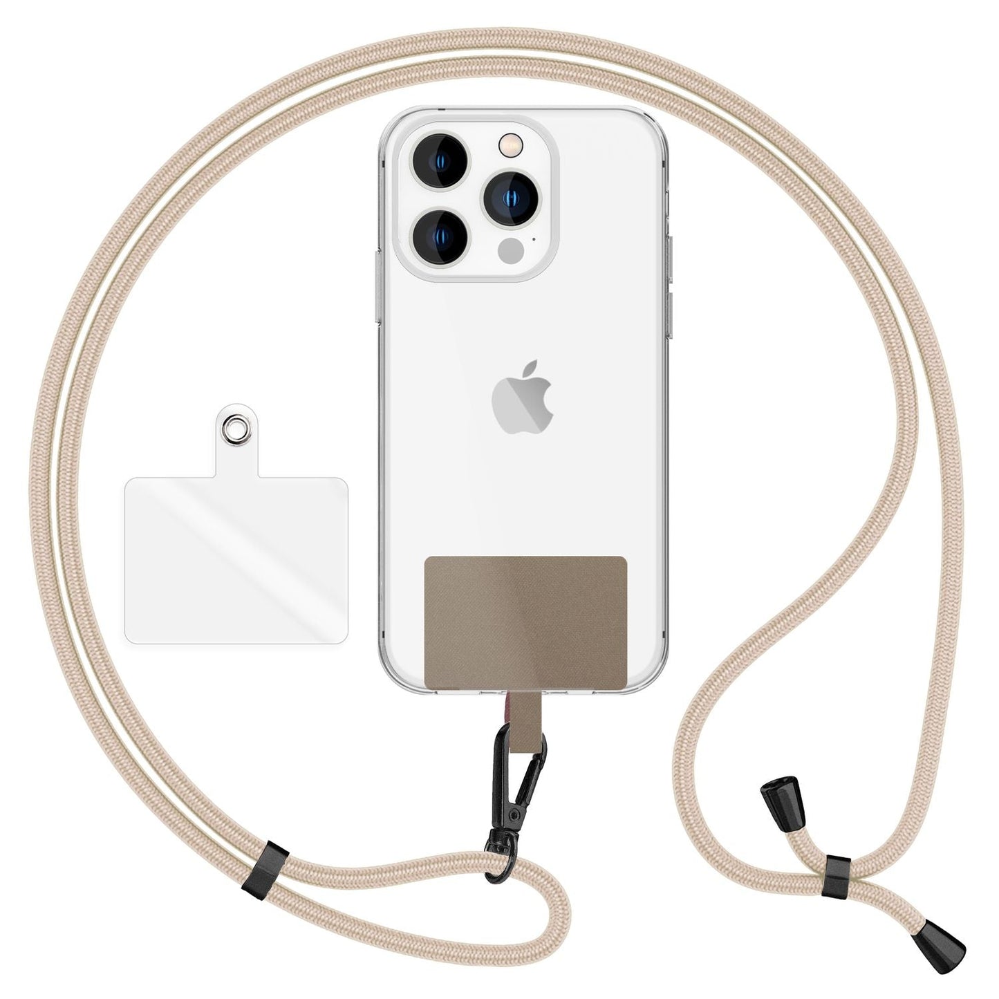 NALIA alhliða keðja með púða, ól fyrir símahulstur, karabínukrókur úr málmi (mattsvartur), lyklakippu, axlaról 160 cm