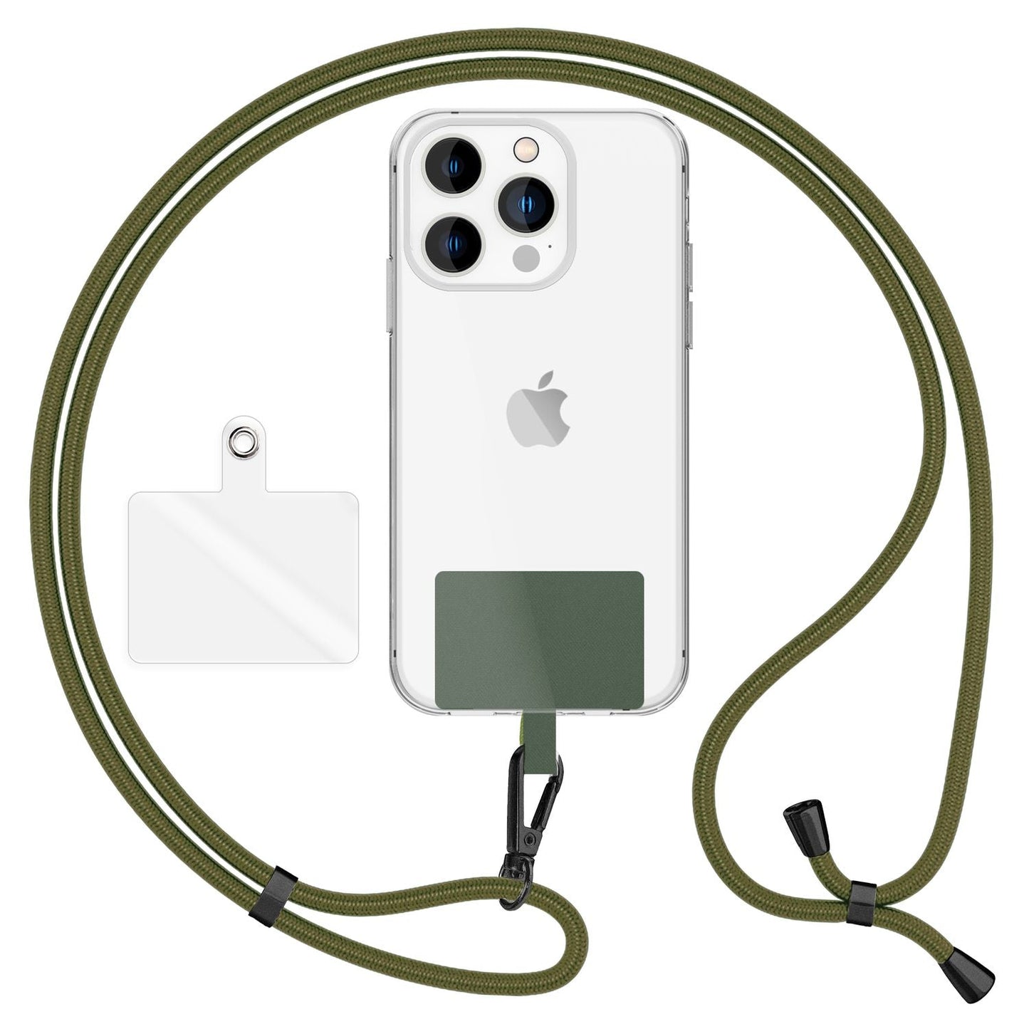 NALIA alhliða keðja með púða, ól fyrir símahulstur, karabínukrókur úr málmi (mattsvartur), lyklakippu, axlaról 160 cm