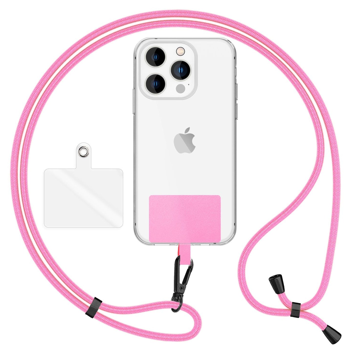 NALIA alhliða keðja með púða, ól fyrir símahulstur, karabínukrókur úr málmi (mattsvartur), lyklakippu, axlaról 160 cm