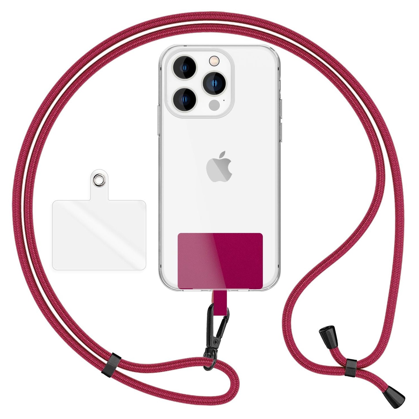 NALIA alhliða keðja með púða, ól fyrir símahulstur, karabínukrókur úr málmi (mattsvartur), lyklakippu, axlaról 160 cm