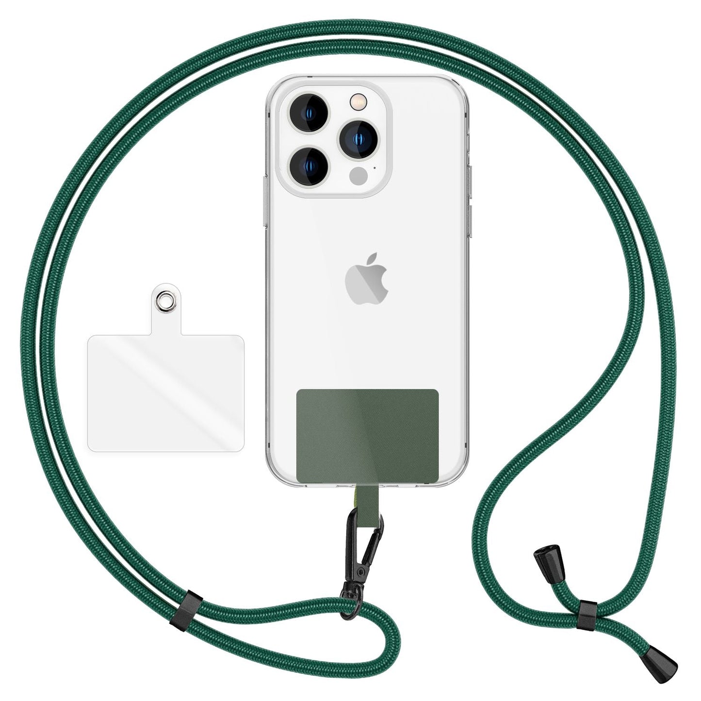 NALIA alhliða keðja með púða, ól fyrir símahulstur, karabínukrókur úr málmi (mattsvartur), lyklakippu, axlaról 160 cm