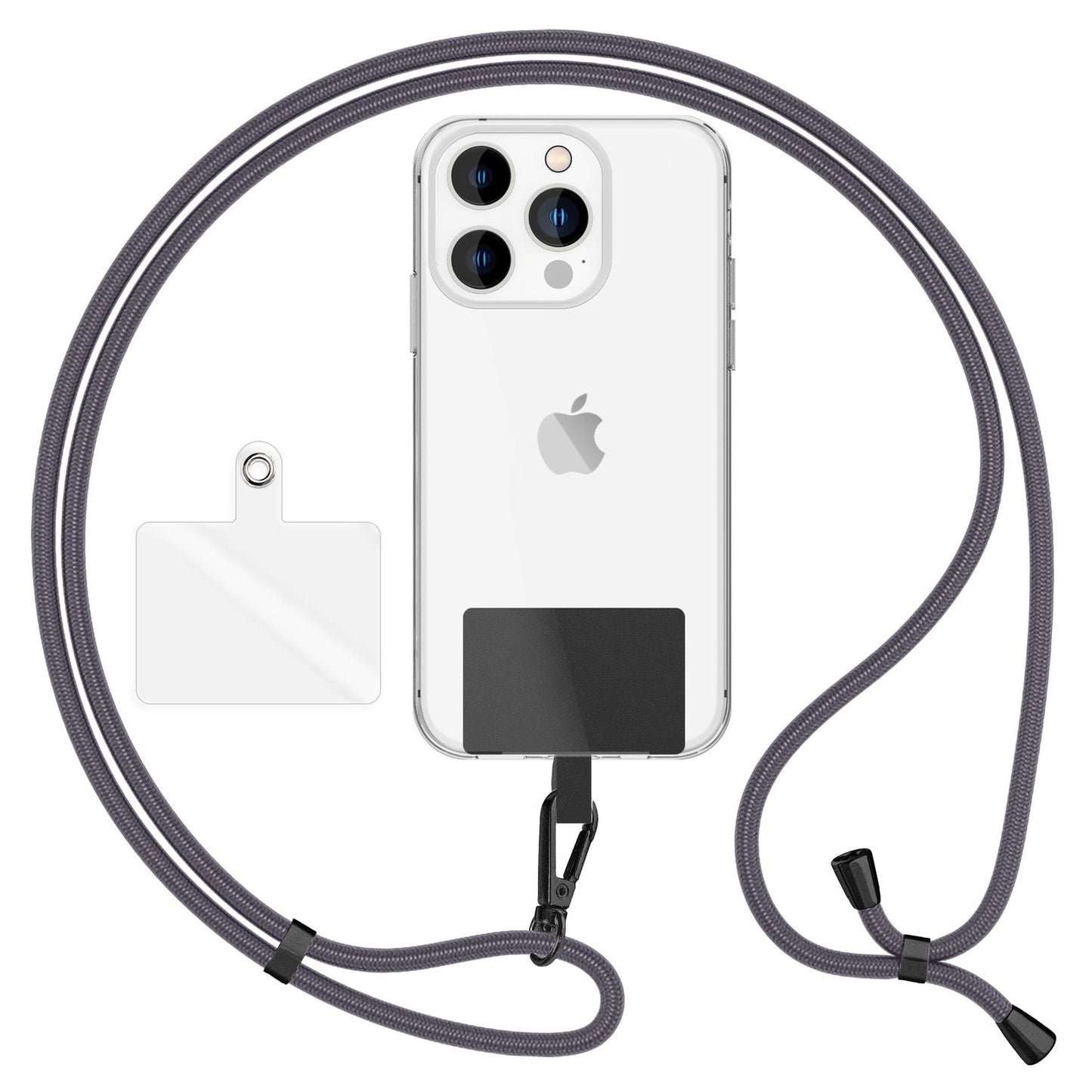 NALIA alhliða keðja með púða, ól fyrir símahulstur, karabínukrókur úr málmi (mattsvartur), lyklakippu, axlaról 160 cm