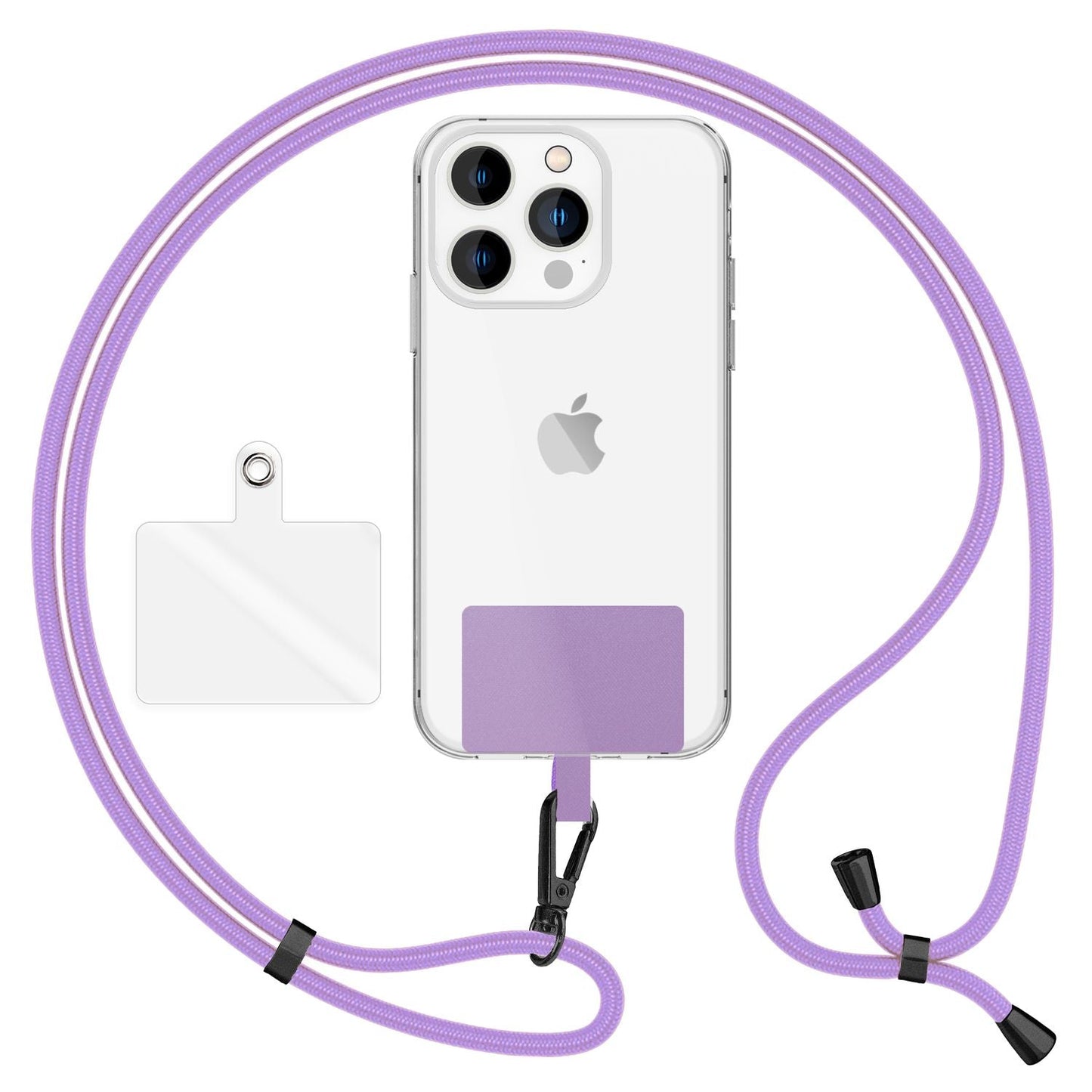 NALIA alhliða keðja með púða, ól fyrir símahulstur, karabínukrókur úr málmi (mattsvartur), lyklakippu, axlaról 160 cm