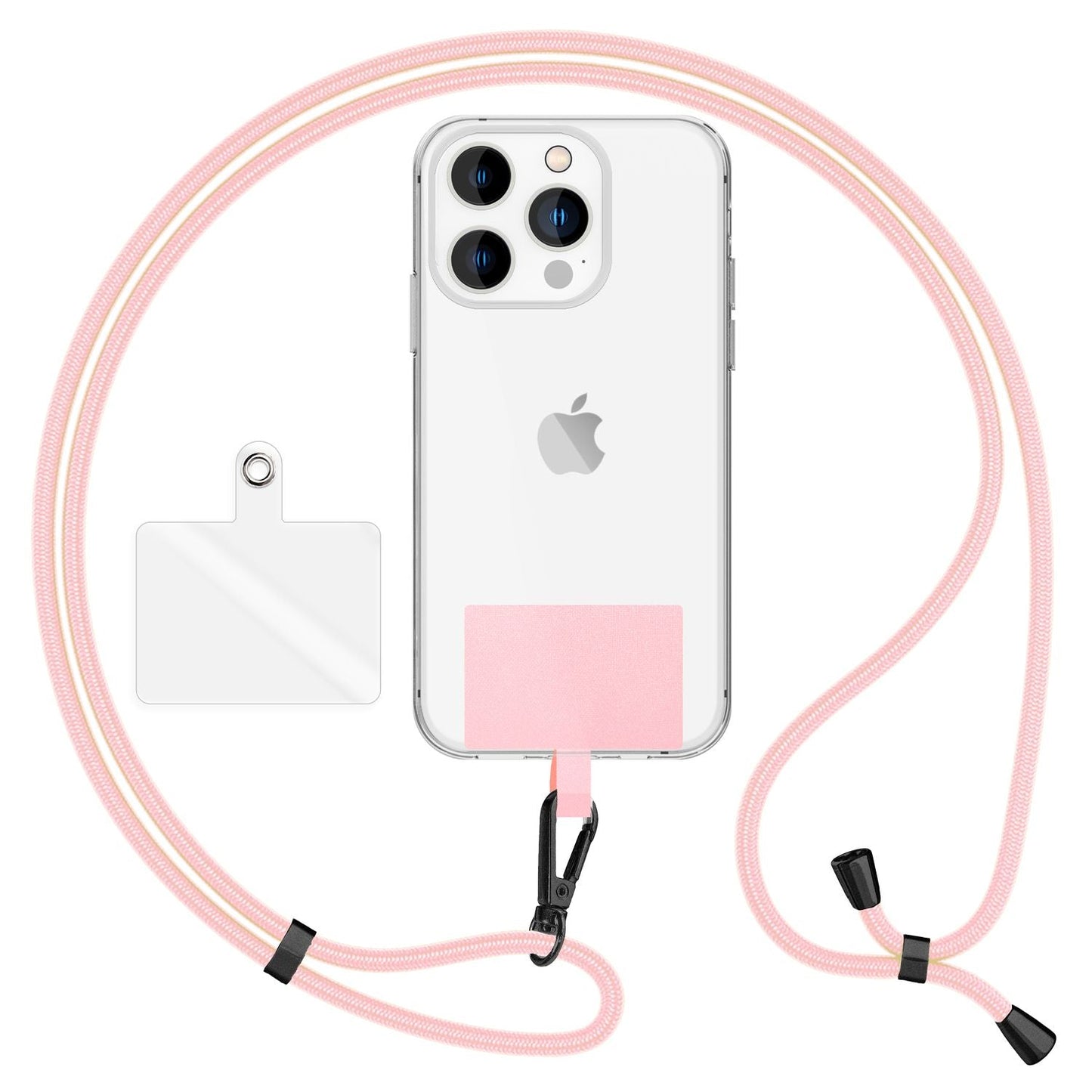 NALIA alhliða keðja með púða, ól fyrir símahulstur, karabínukrókur úr málmi (mattsvartur), lyklakippu, axlaról 160 cm