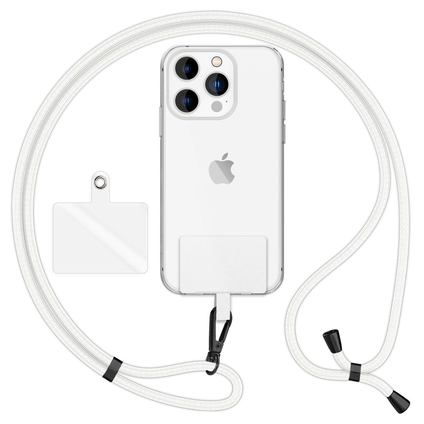 NALIA alhliða keðja með púða, ól fyrir símahulstur, karabínukrókur úr málmi (mattsvartur), lyklakippu, axlaról 160 cm