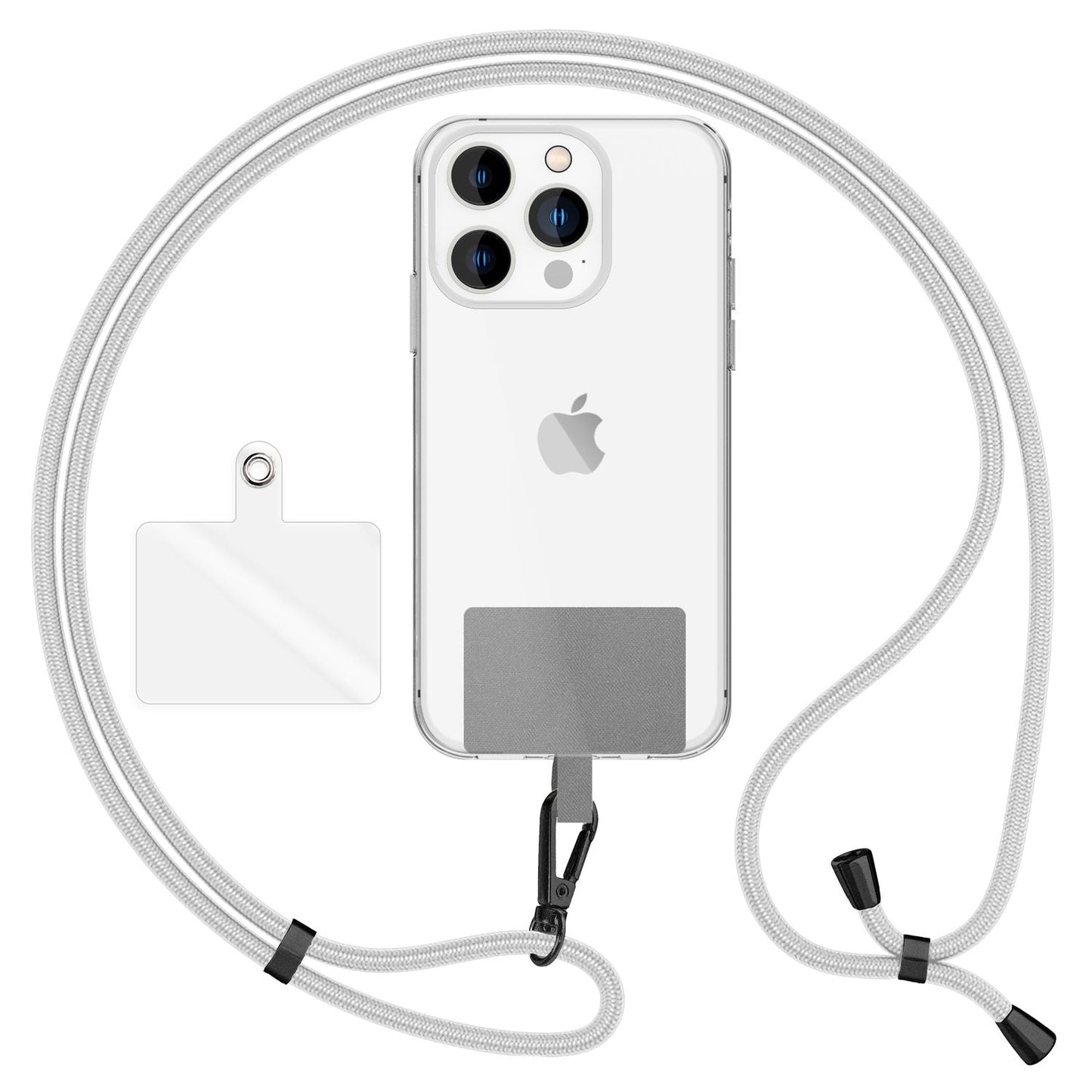 NALIA alhliða keðja með púða, ól fyrir símahulstur, karabínukrókur úr málmi (mattsvartur), lyklakippu, axlaról 160 cm