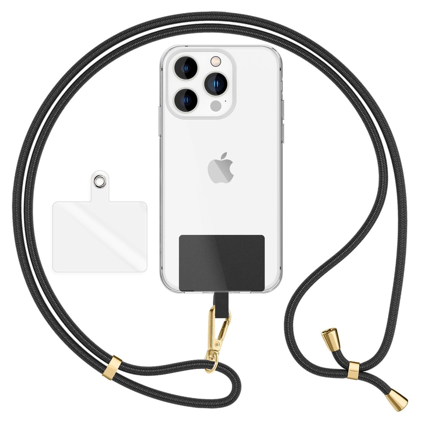 NALIA alhliða keðja með púða, ól fyrir símahulstur, karabínukrókur úr málmi (gull), lyklakippu, axlabönd 160 cm