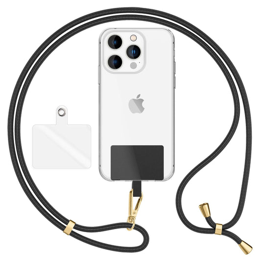 NALIA alhliða keðja með púða, ól fyrir símahulstur, karabínukrókur úr málmi (gull), lyklakippu, axlabönd 160 cm