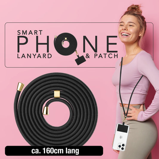 NALIA alhliða keðja með púða, ól fyrir símahulstur, karabínukrókur úr málmi (gull), lyklakippu, axlabönd 160 cm