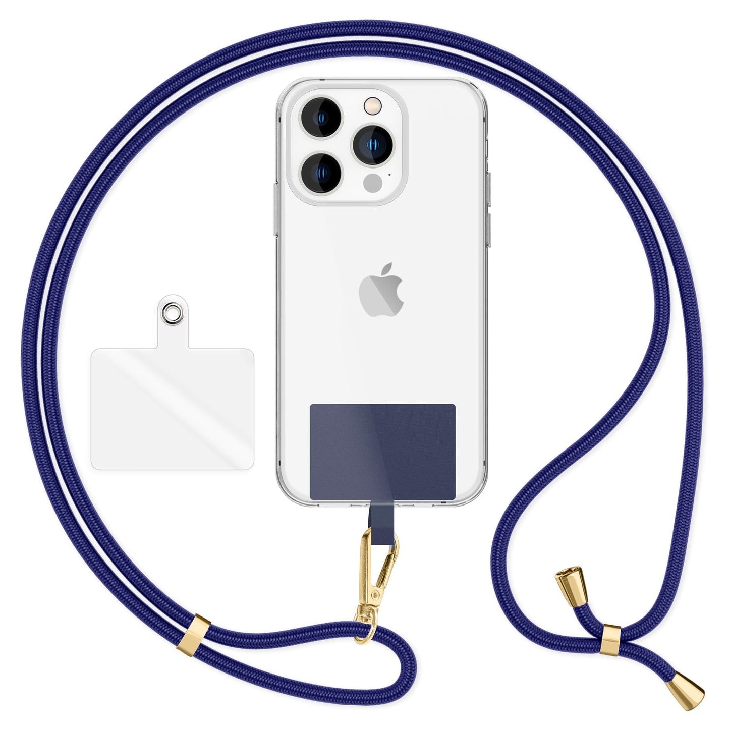 NALIA alhliða keðja með púða, ól fyrir símahulstur, karabínukrókur úr málmi (gull), lyklakippu, axlabönd 160 cm