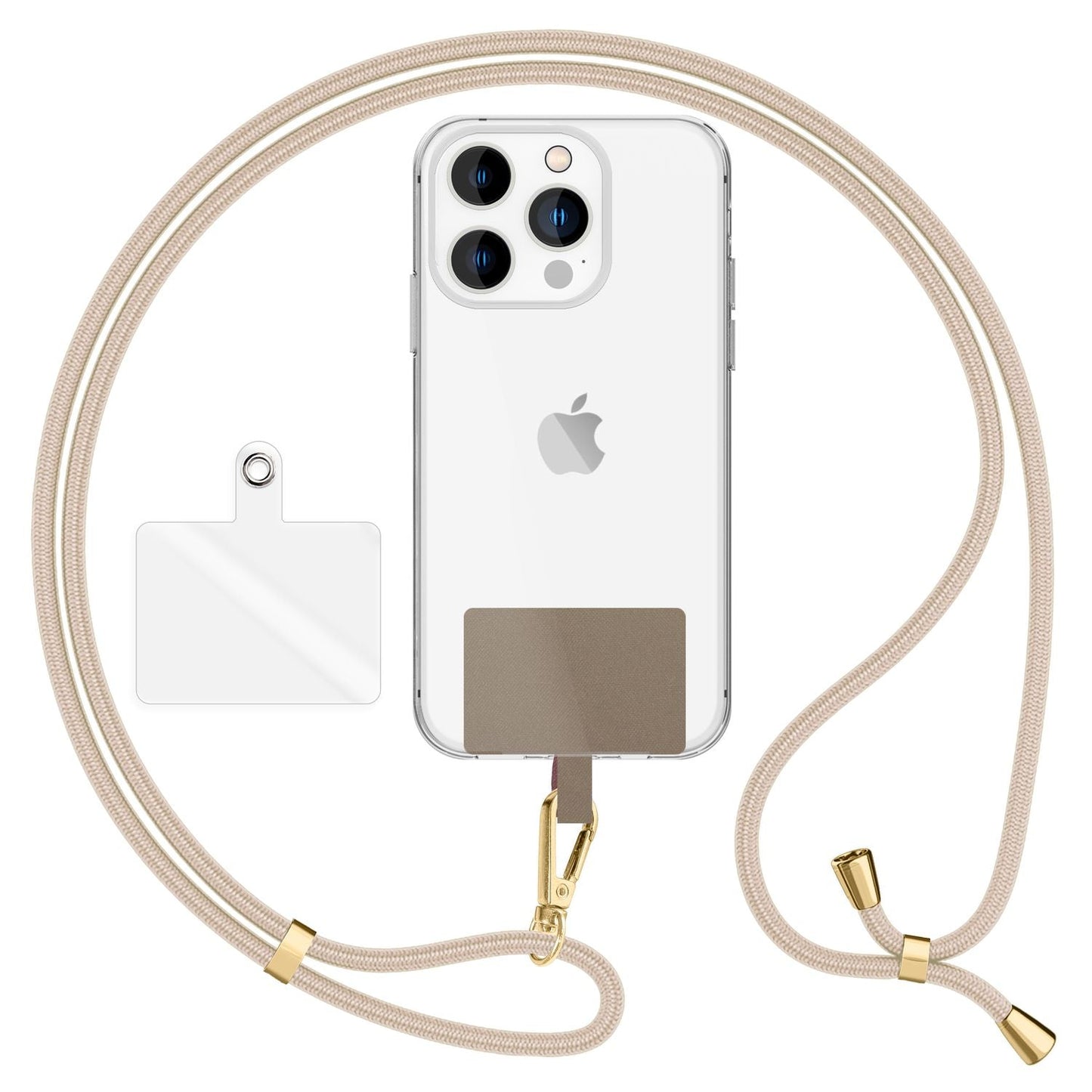 NALIA alhliða keðja með púða, ól fyrir símahulstur, karabínukrókur úr málmi (gull), lyklakippu, axlabönd 160 cm