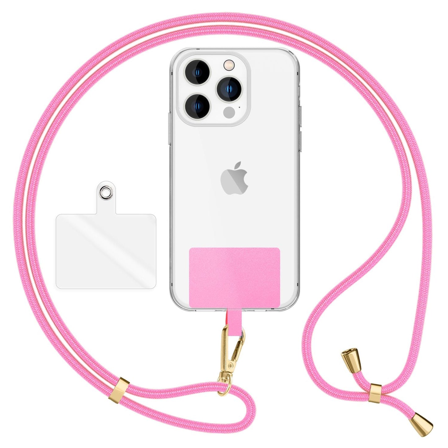 NALIA alhliða keðja með púða, ól fyrir símahulstur, karabínukrókur úr málmi (gull), lyklakippu, axlabönd 160 cm