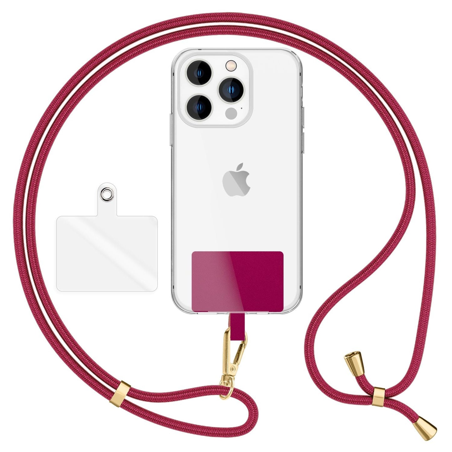 NALIA alhliða keðja með púða, ól fyrir símahulstur, karabínukrókur úr málmi (gull), lyklakippu, axlabönd 160 cm