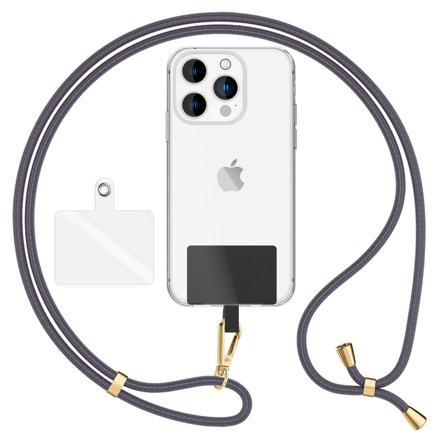 NALIA alhliða keðja með púða, ól fyrir símahulstur, karabínukrókur úr málmi (gull), lyklakippu, axlabönd 160 cm