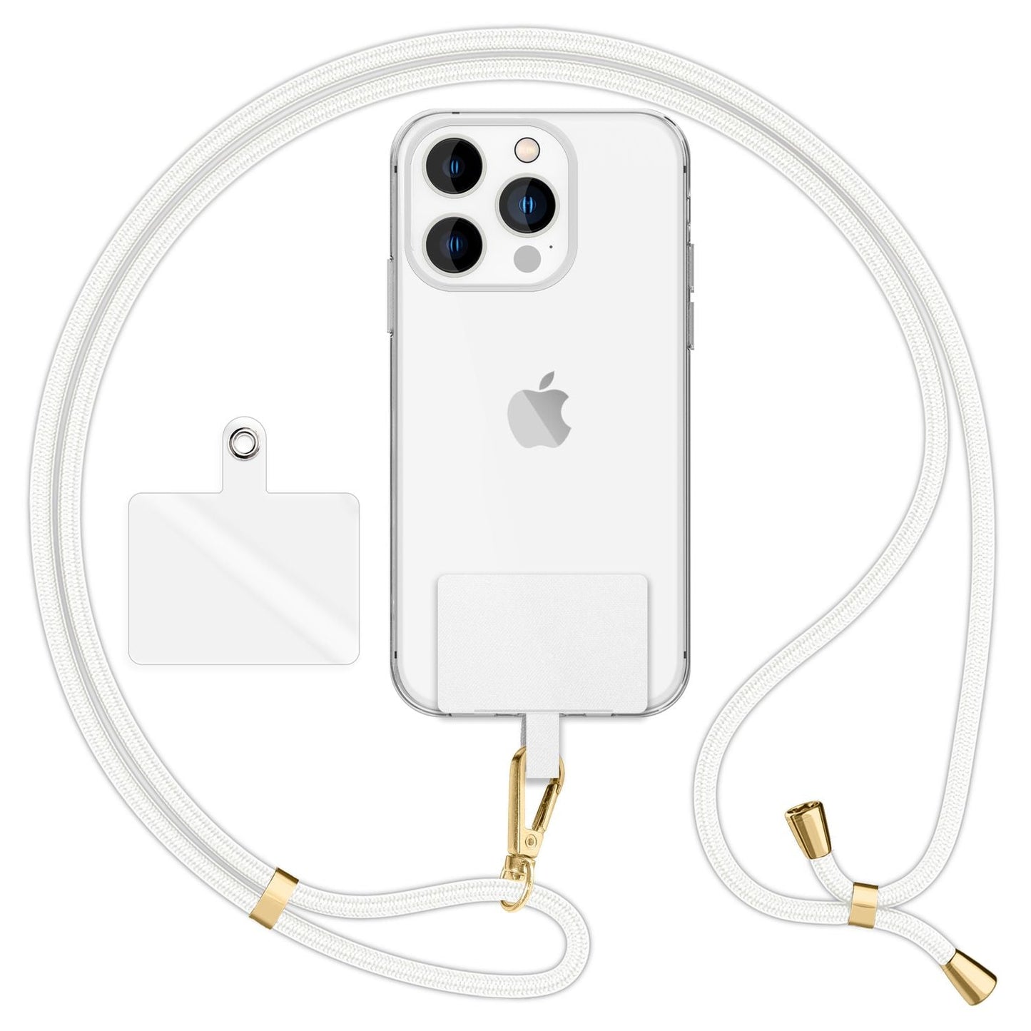 NALIA alhliða keðja með púða, ól fyrir símahulstur, karabínukrókur úr málmi (gull), lyklakippu, axlabönd 160 cm