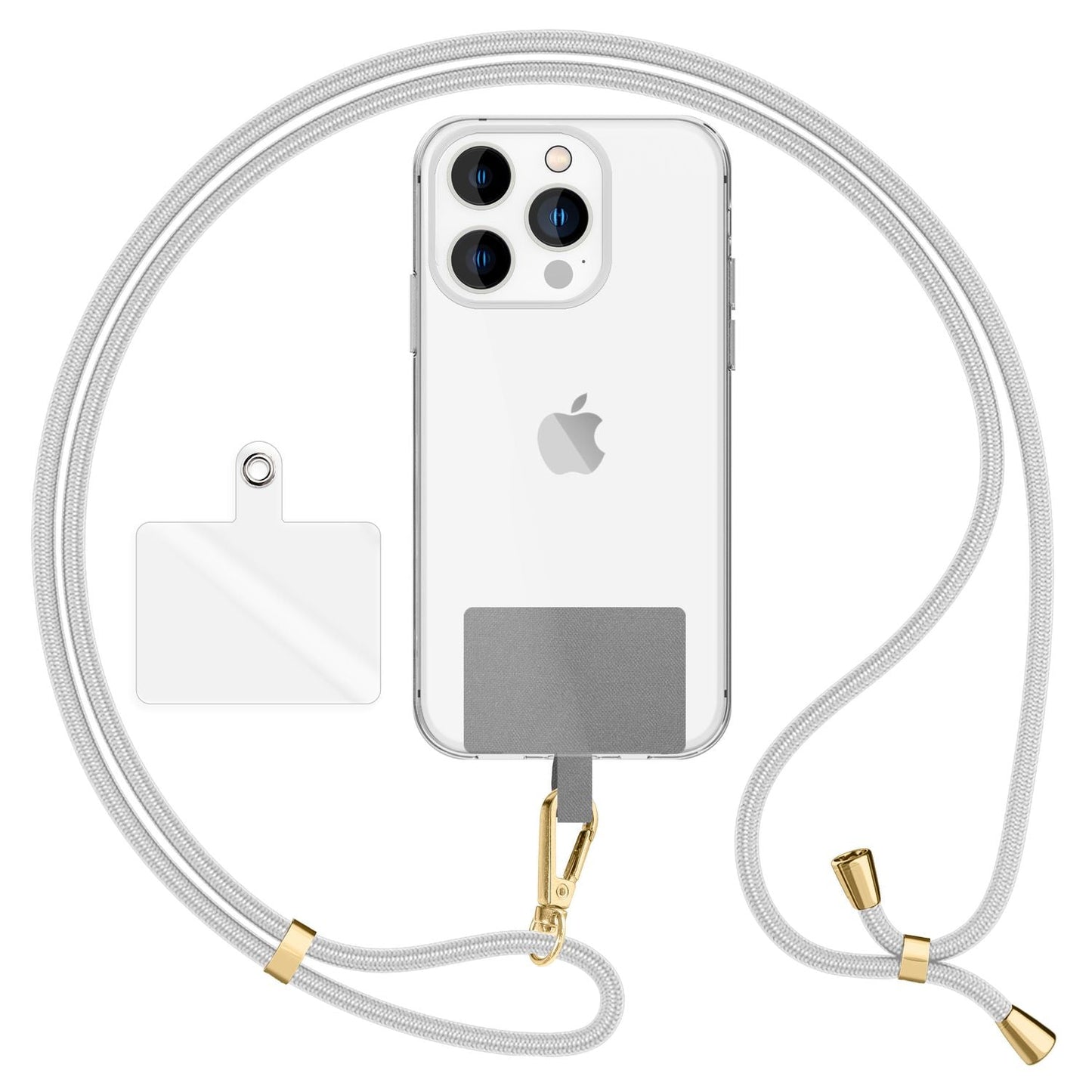 NALIA alhliða keðja með púða, ól fyrir símahulstur, karabínukrókur úr málmi (gull), lyklakippu, axlabönd 160 cm