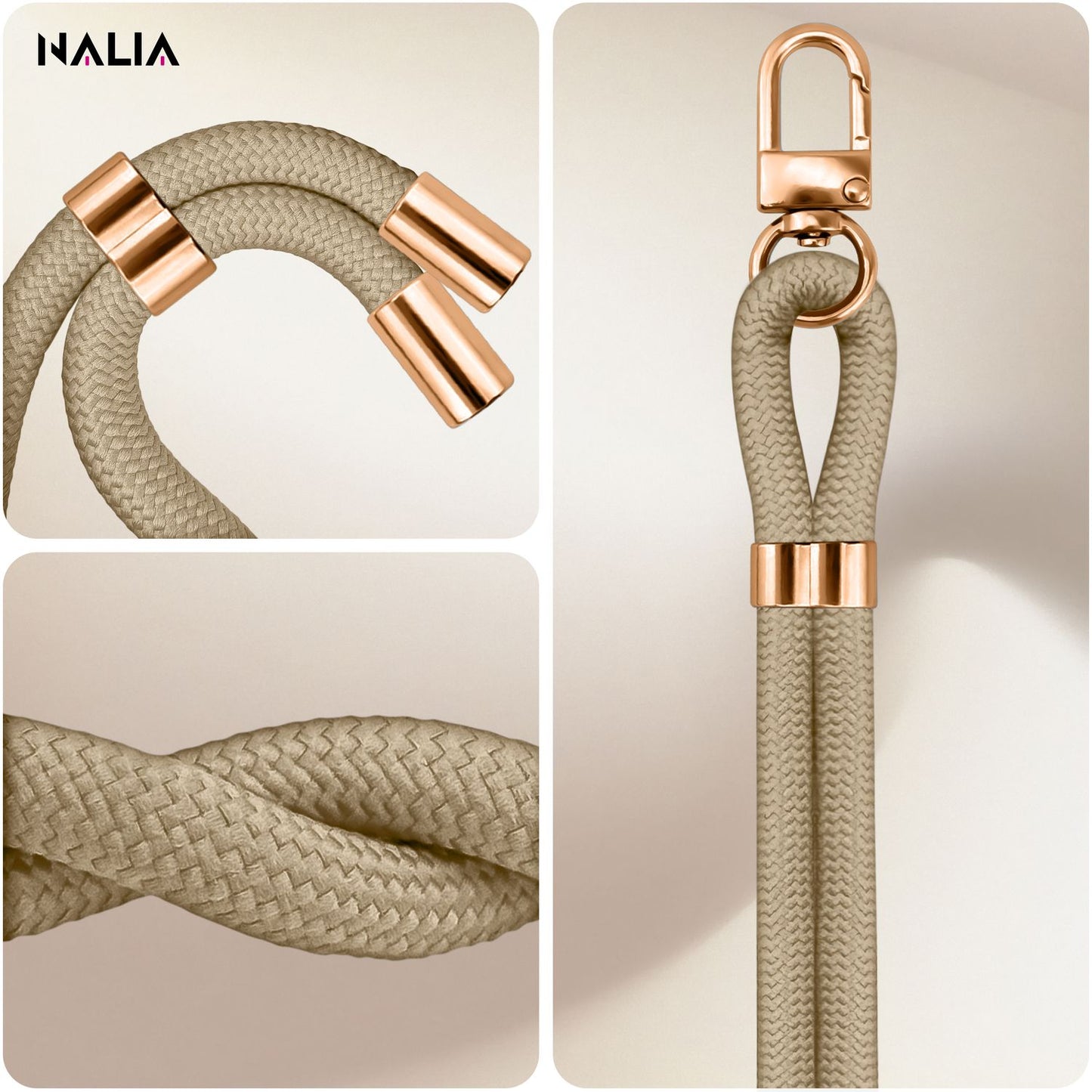 NALIA HoldMe alhliða símahálsmen fyrir snjallsíma og símahulstur, stillanleg og aftakanleg nylonreipi, axlaról, símaól, snúra með karabínuknúru og 2 merkimiðar