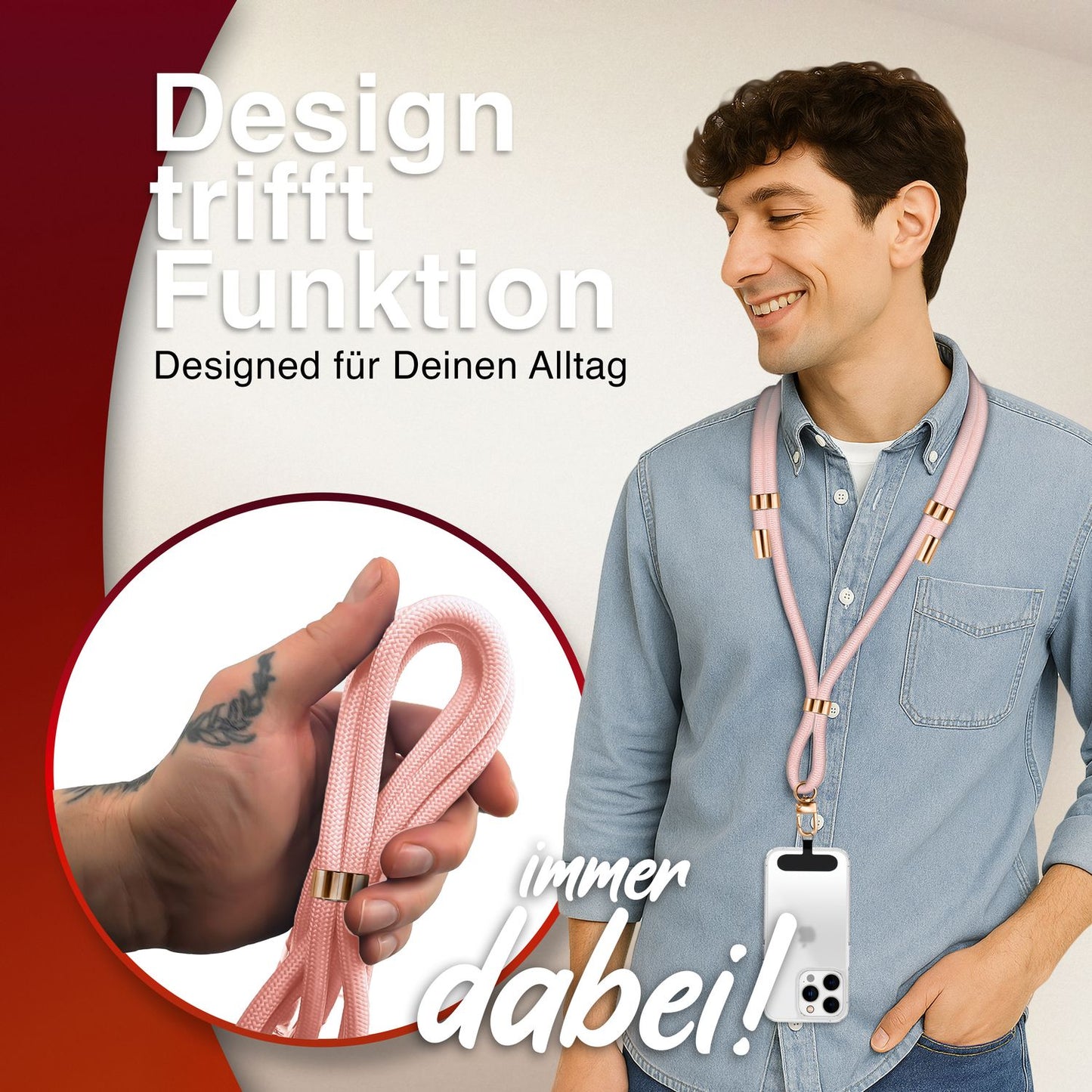 NALIA HoldMe alhliða símahálsmen fyrir snjallsíma og símahulstur, stillanleg og aftakanleg nylonreipi, axlaról, símaól, snúra með karabínuknúru og 2 merkimiðar