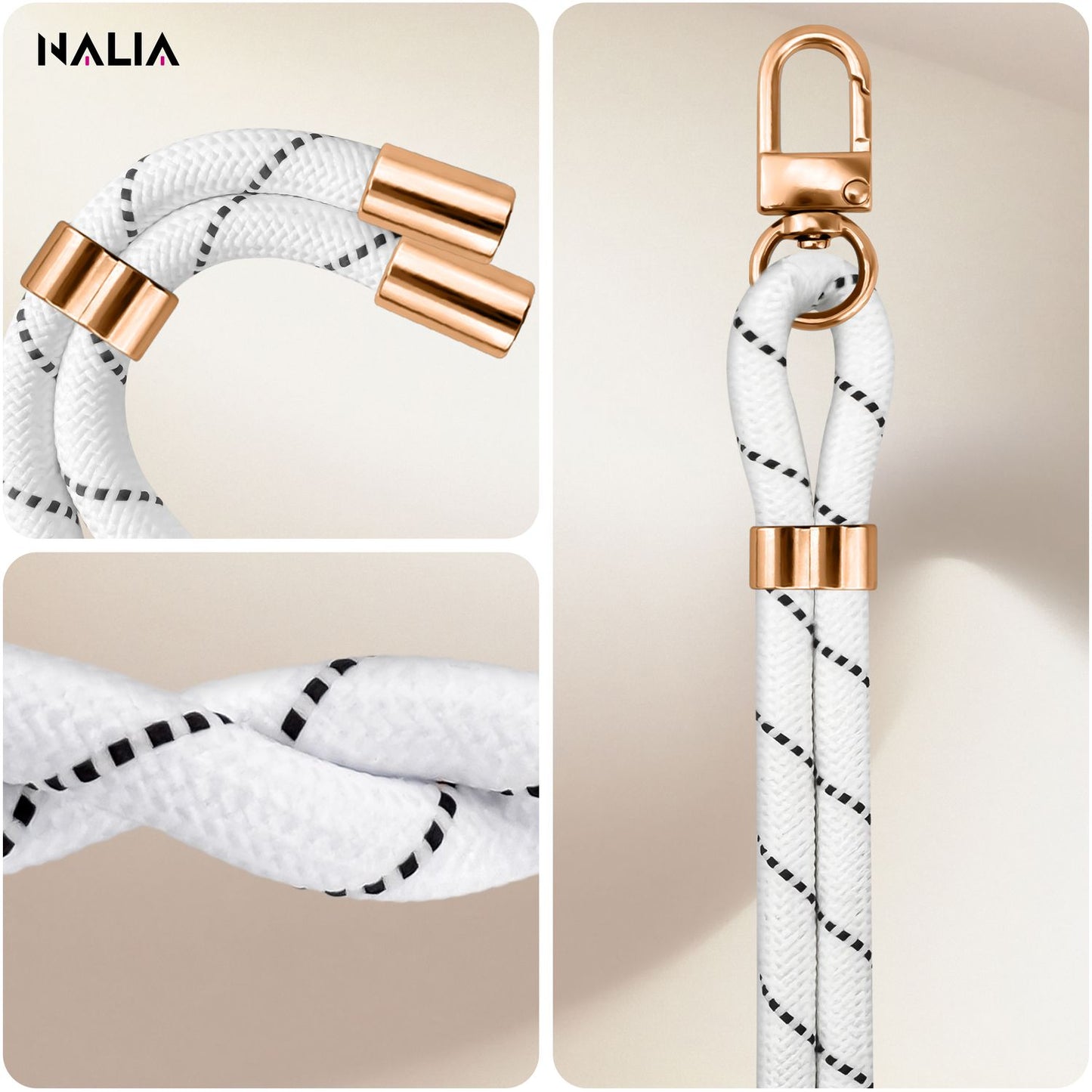 NALIA HoldMe alhliða símahálsmen fyrir snjallsíma og símahulstur, stillanleg og aftakanleg nylonreipi, axlaról, símaól, snúra með karabínuknúru og 2 merkimiðar