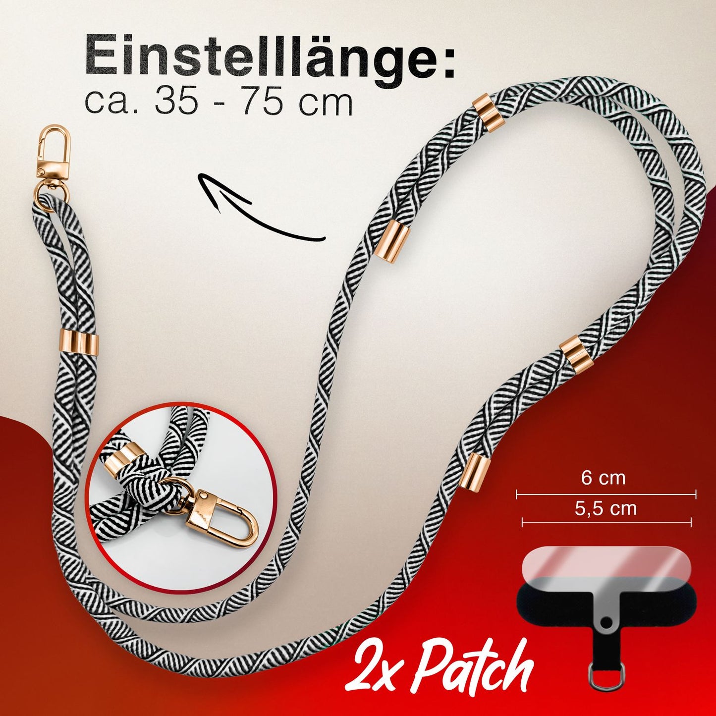 NALIA HoldMe alhliða símahálsmen fyrir snjallsíma og símahulstur, stillanleg og aftakanleg nylonreipi, axlaról, símaól, snúra með karabínuknúru og 2 merkimiðar