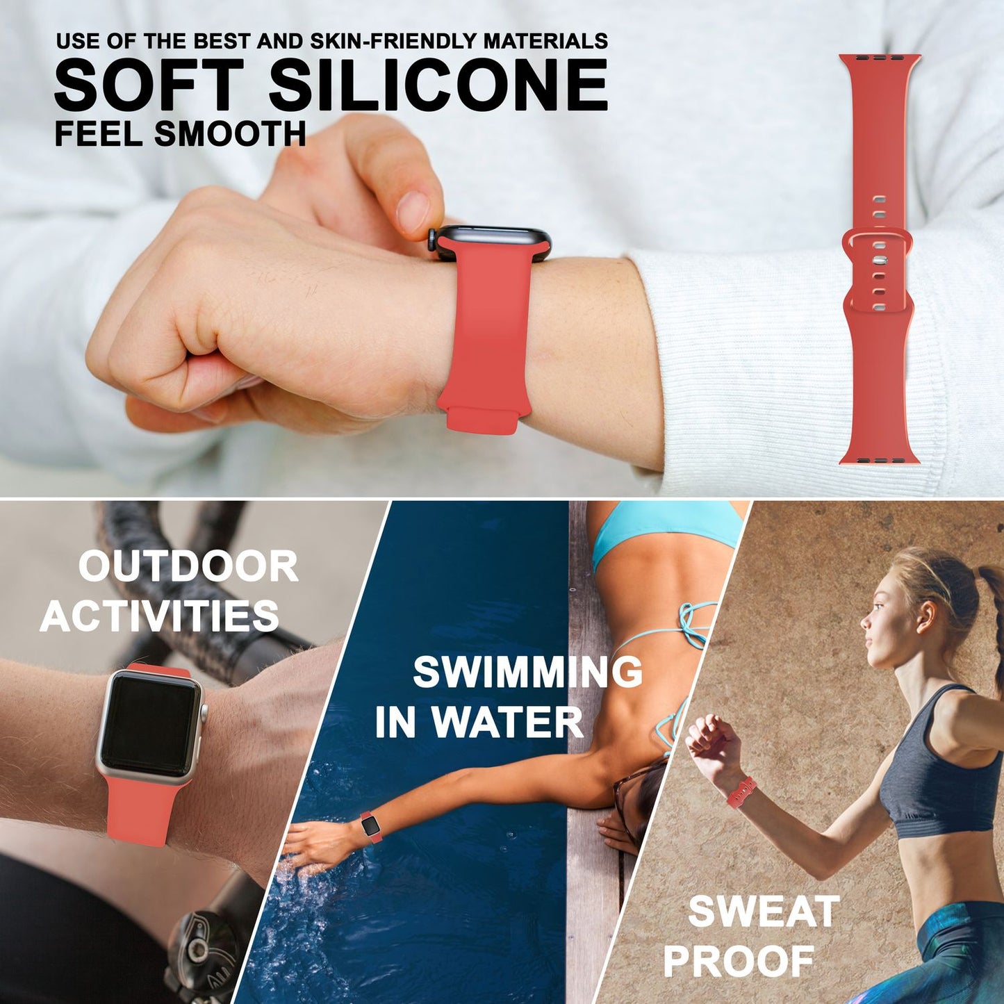 Silicone band for Apple Watch SE/8/7/6/5/4/3/2/1, 38mm 40mm 41mm