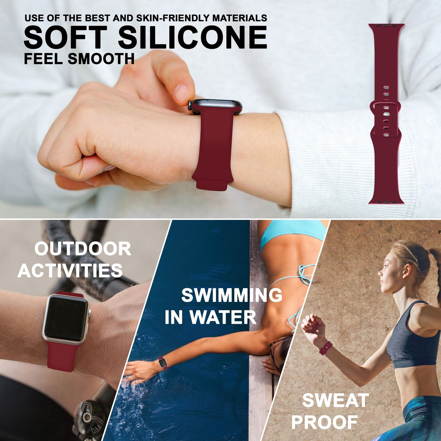 Silicone band for Apple Watch SE/8/7/6/5/4/3/2/1, 38mm 40mm 41mm