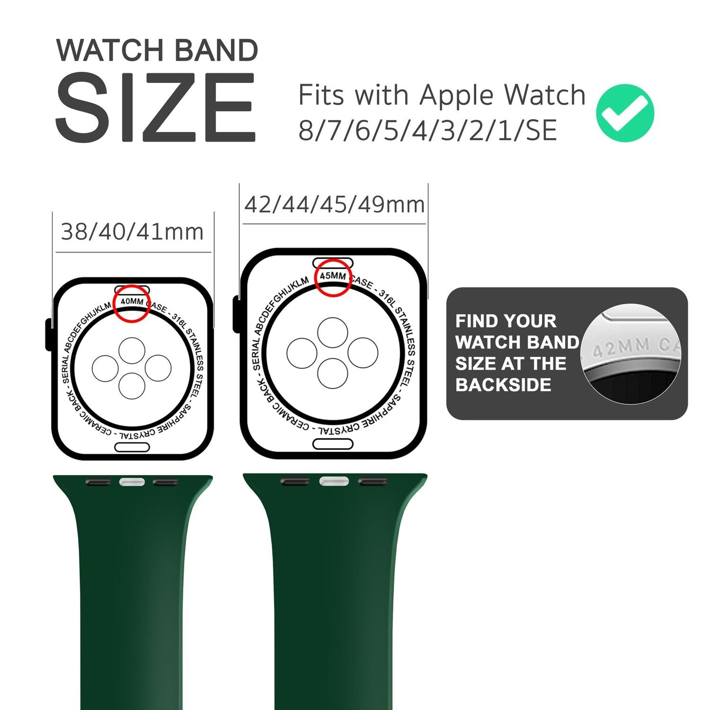 Silicone band for Apple Watch SE/8/7/6/5/4/3/2/1, 38mm 40mm 41mm